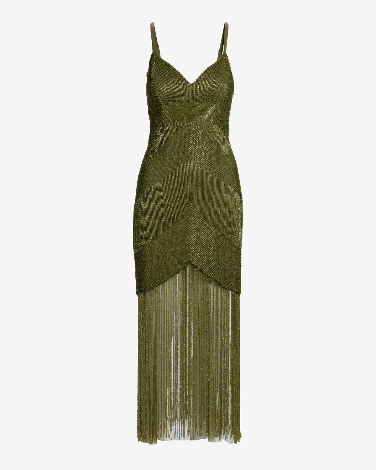All Over Beaded Fringe Maxi Dress Olive