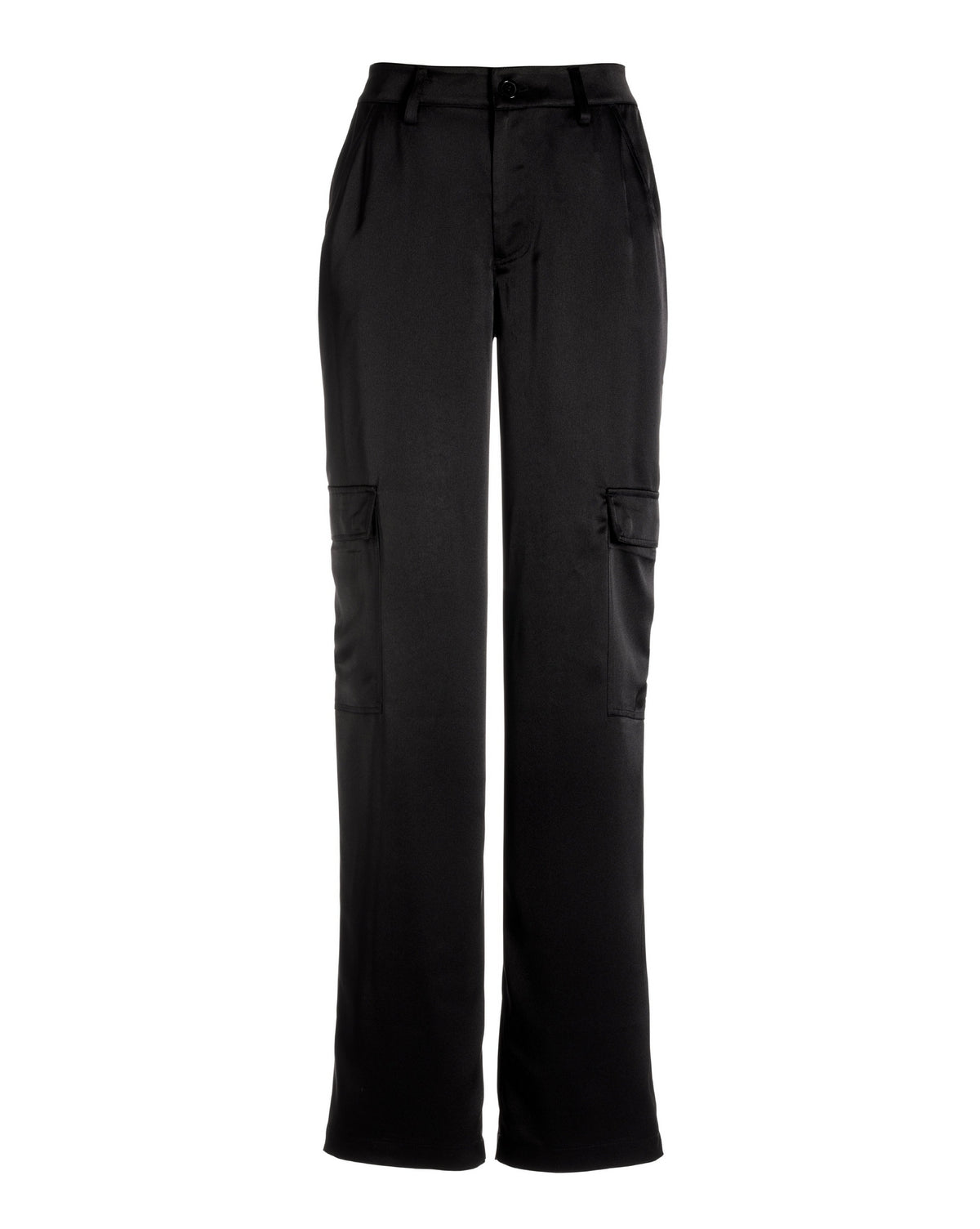 Malibu Satin High Waist Wide Leg Cargo Pant Black