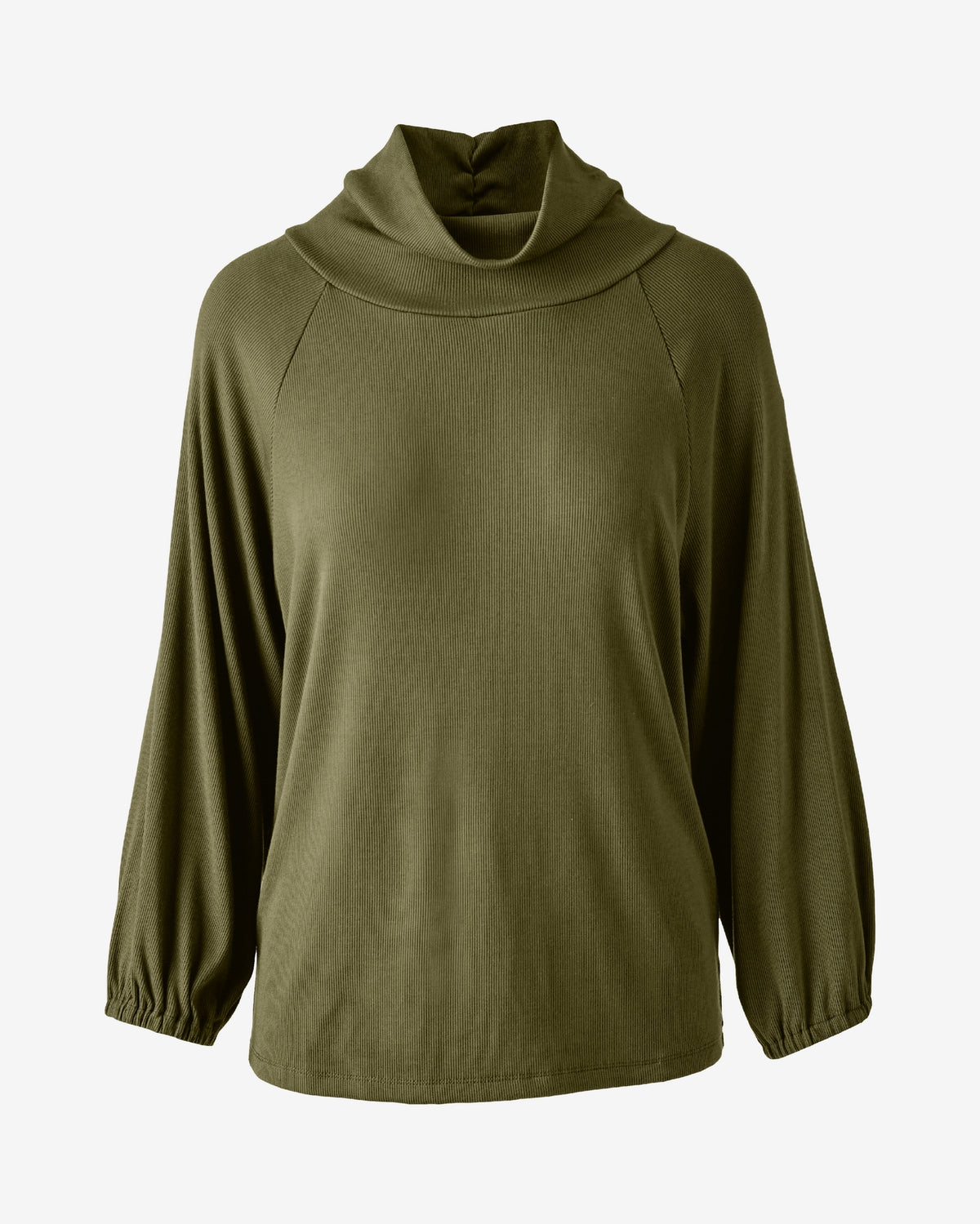 So Essential Ribbed Ruched Sleeve Turtle Neck Top Olive Night