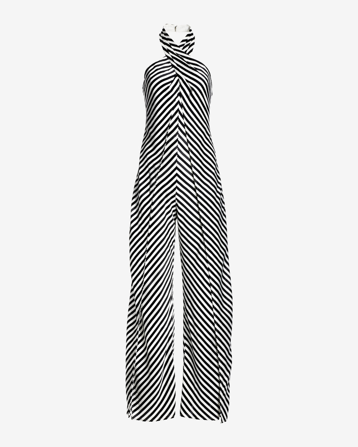 Contrast Stripe Woven Overlay Halter Jumpsuit Black/White