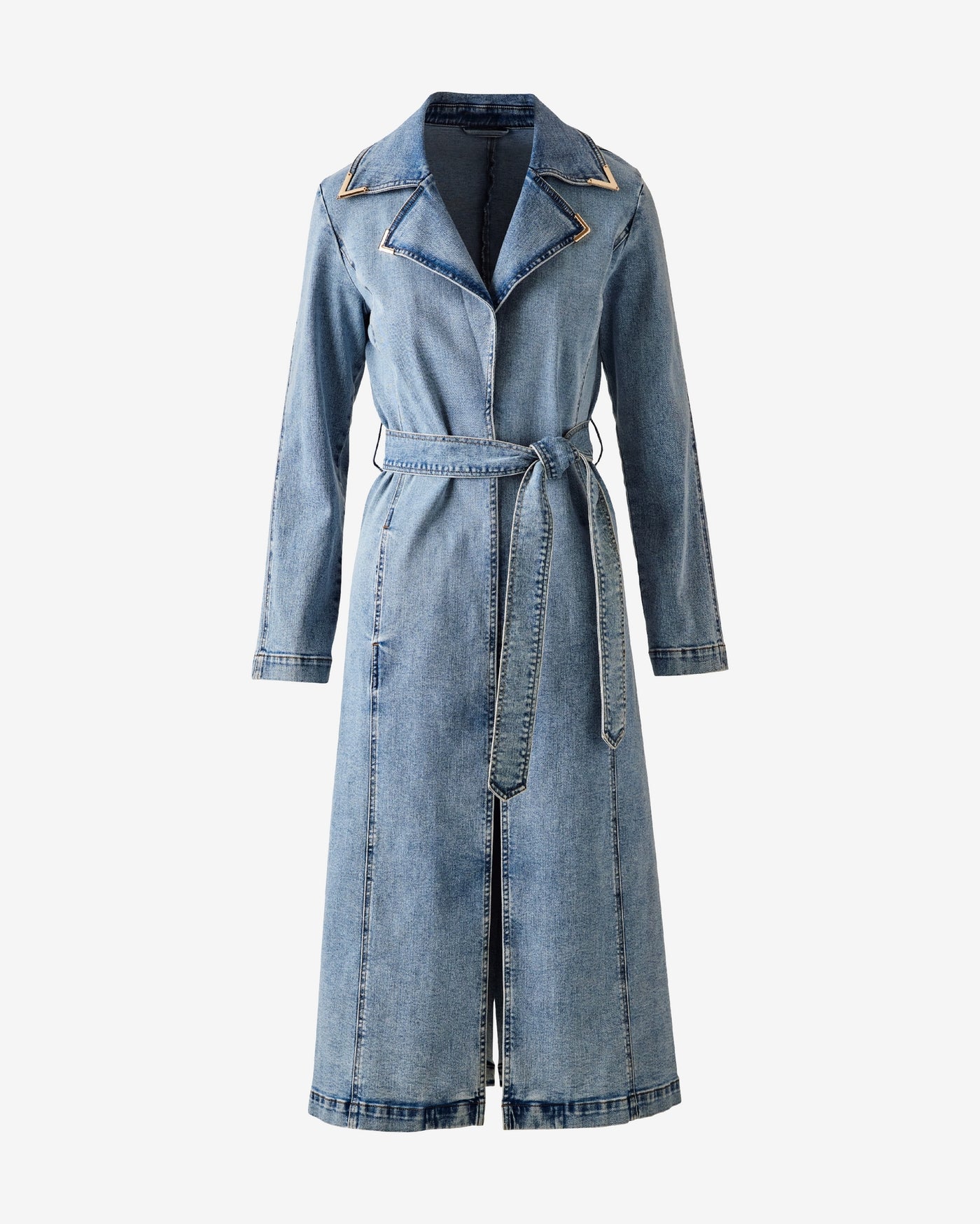 Denim Trench with Gold Tipping Medium Wash