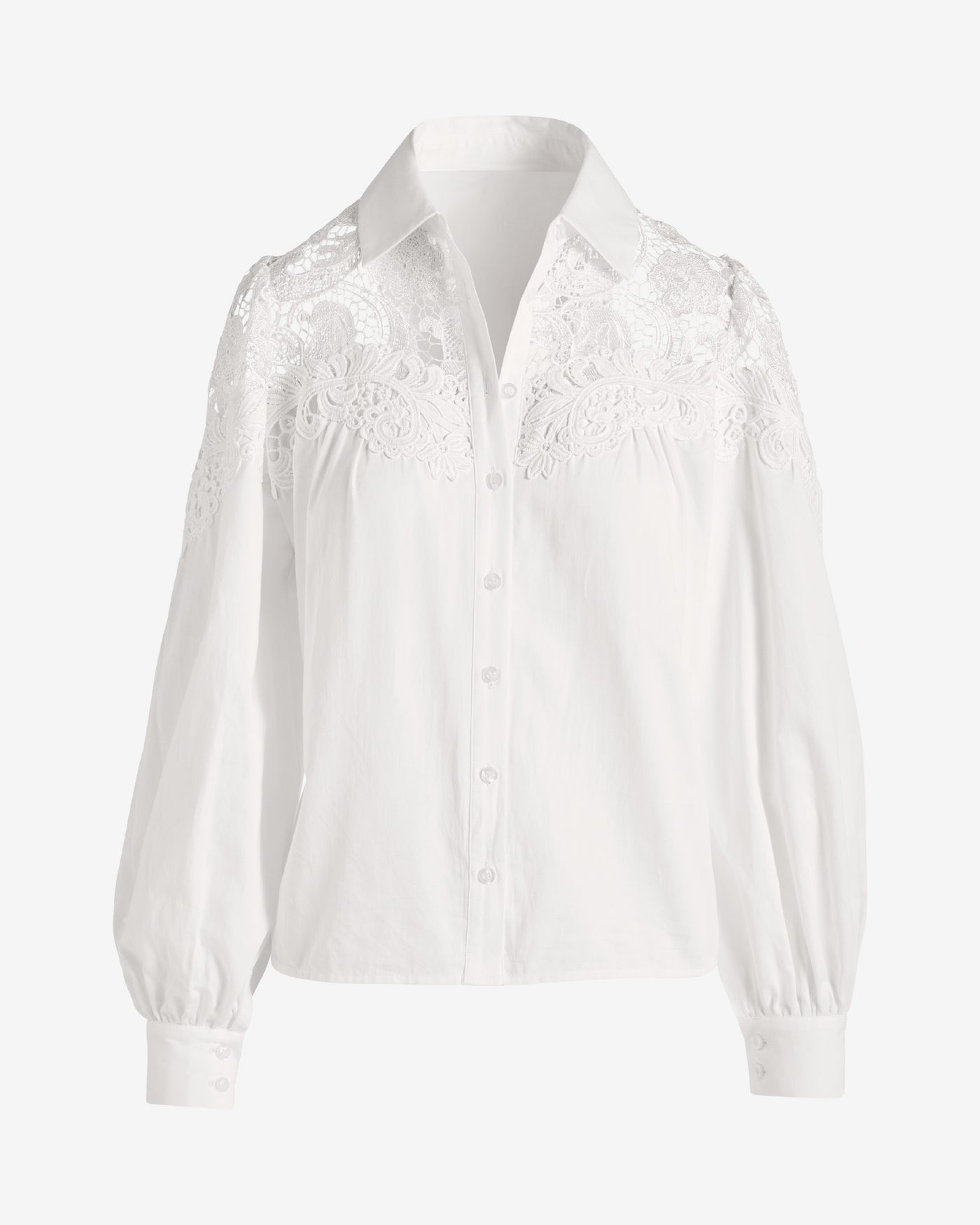 Lace Button Up Shirt Pure White