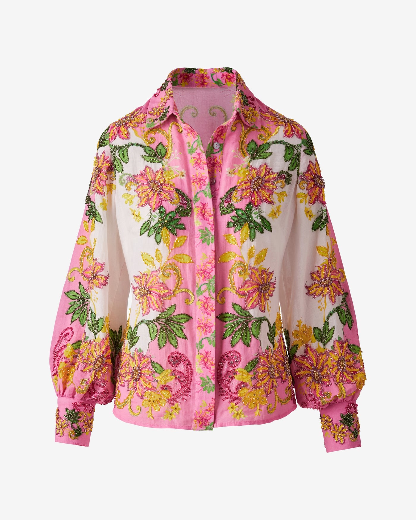 Printed Linen Embellished Shirt Embellished Garden