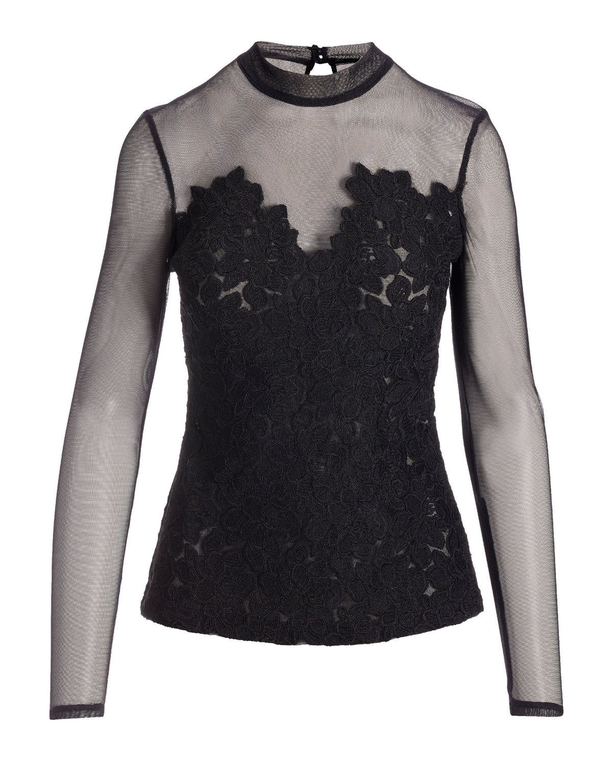 Lace Mesh Knit Top Black