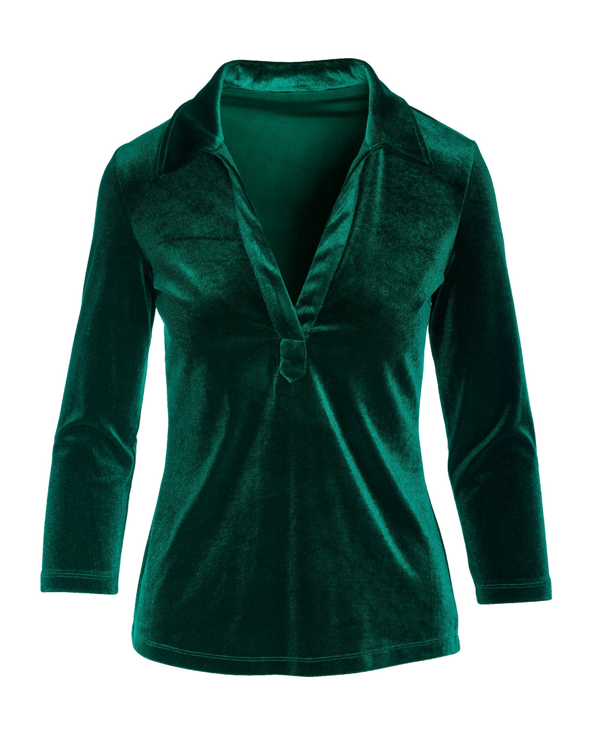 Velvet Collared Knit Top Green