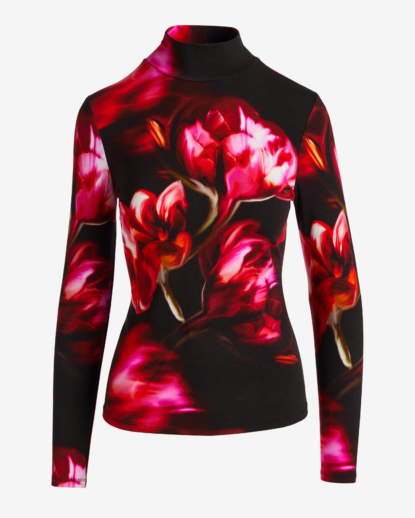 Long Sleeve Printed Turtleneck Top Tulip Blooms