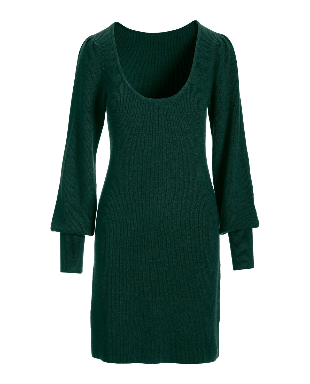 Scoop Neck Balloon Sleeve Sweater Dress Deep Emerald