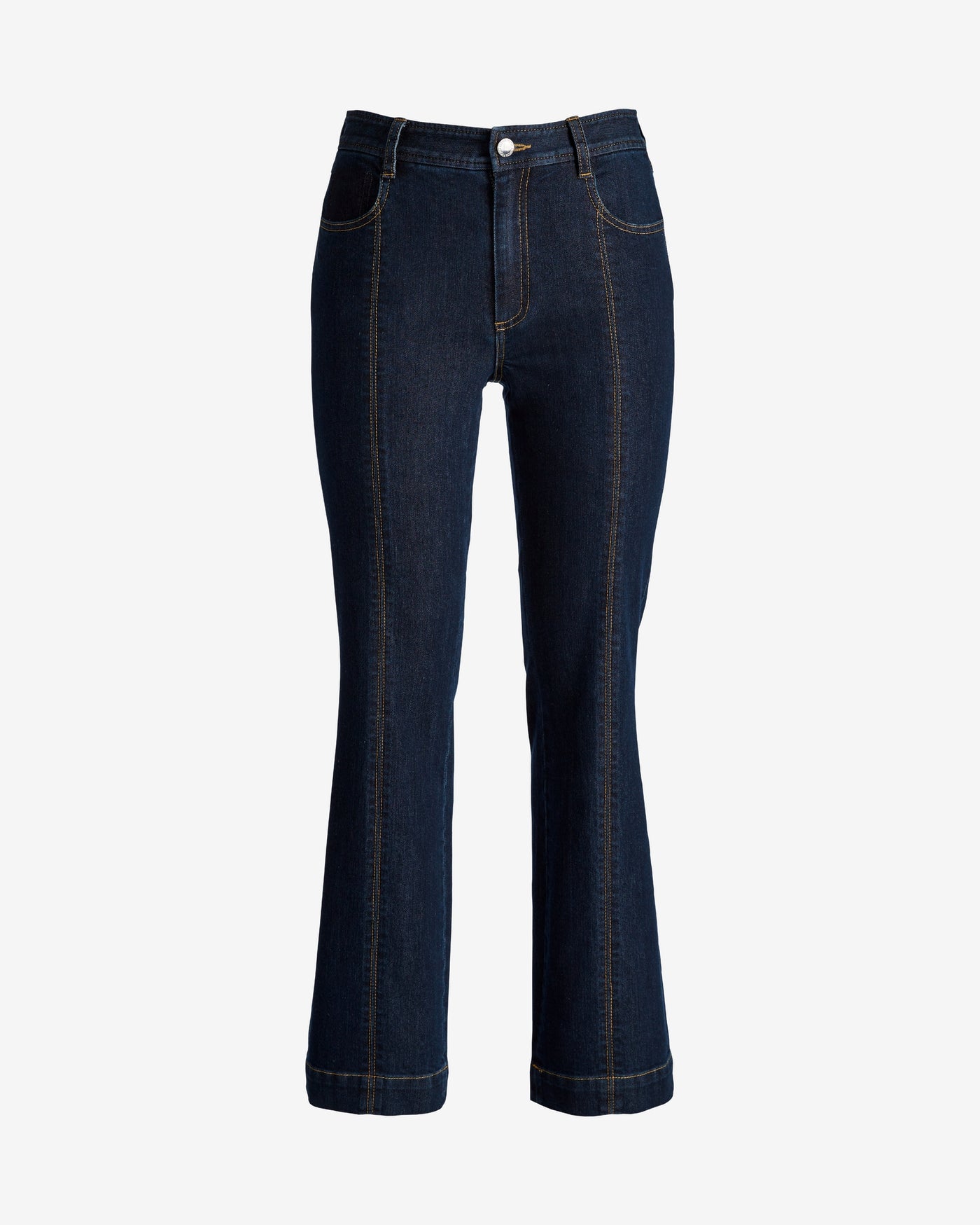 Contrast Stitch Kick Flare Ankle Jean Dark Wash Denim