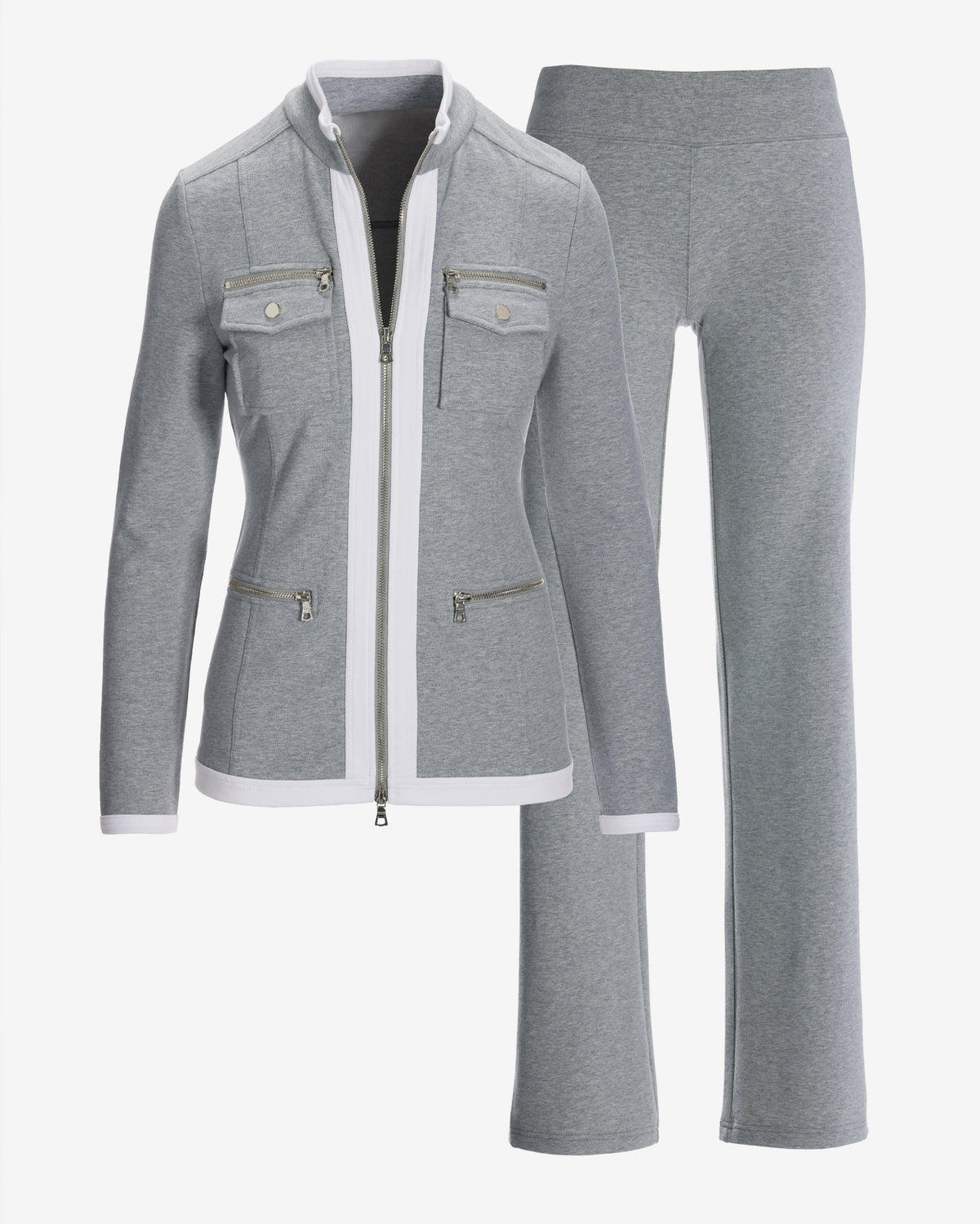 Chic Zippered Sport Coordinate Set Heather Gray/White