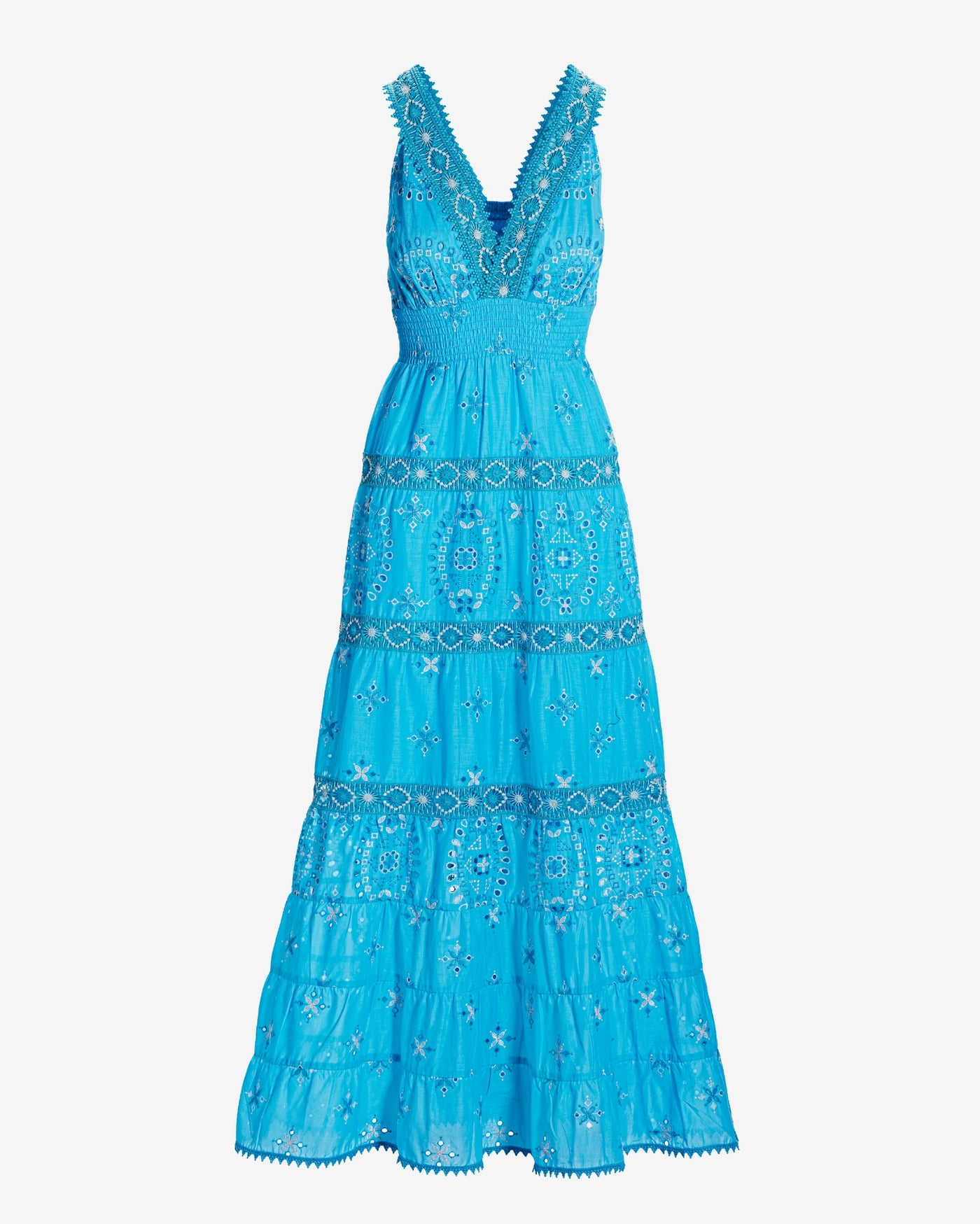Metallic Lace-Inset Eyelet Maxi Dress Bachelor Button