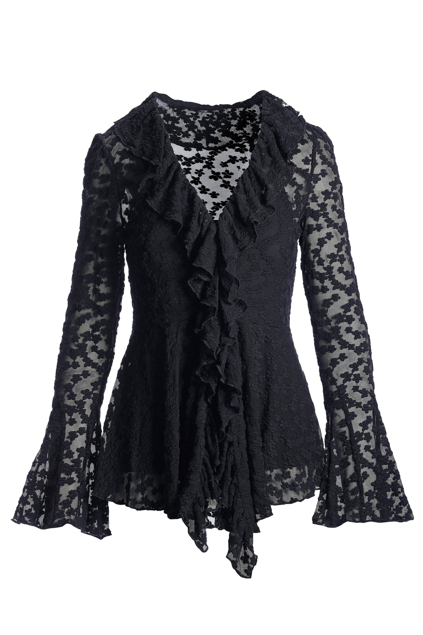 Lace Knit Ruffle Tunic Black