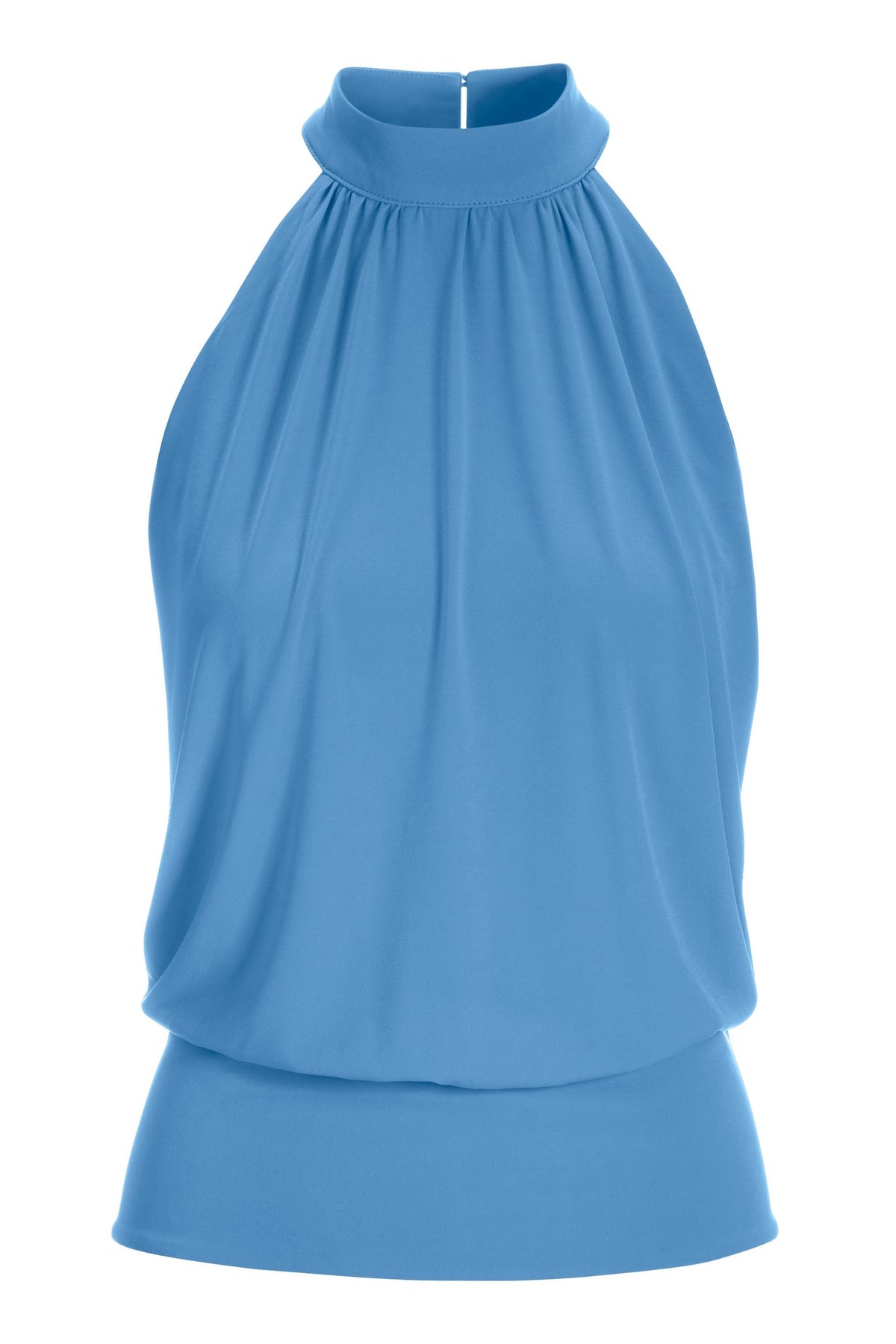 Halter Banded Bottom Mock Neck Top 2AV38 Marina Blue