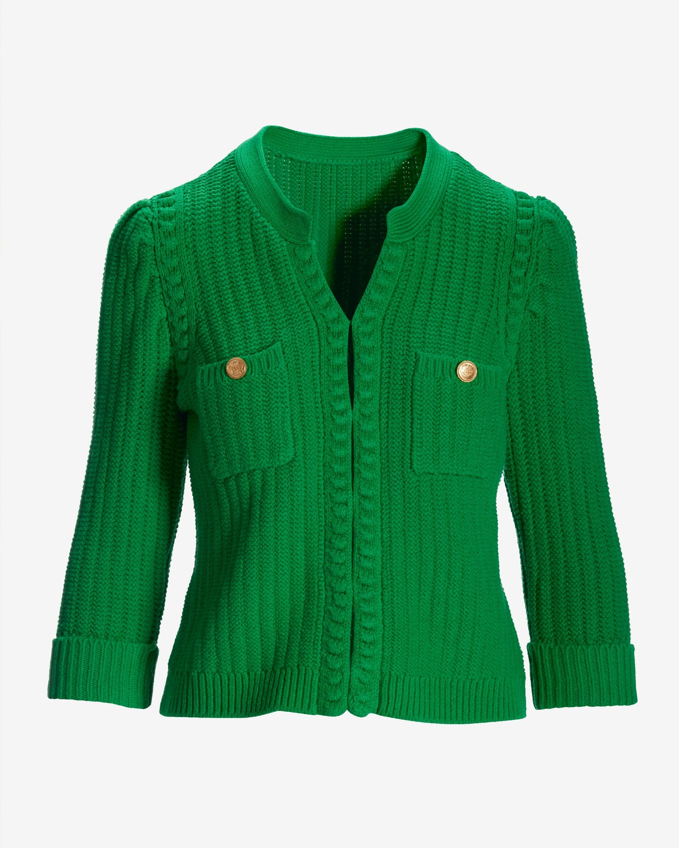 Puff Sleeve Sweater Cardigan Fern Green