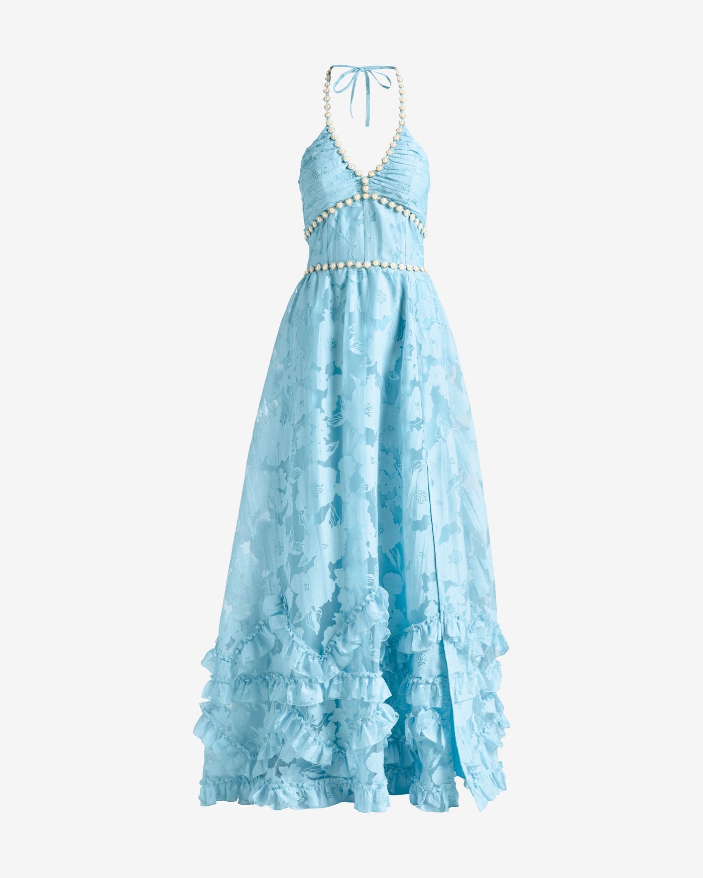 Pearl Embellished Burn Out Maxi Dress Corydalis Blue