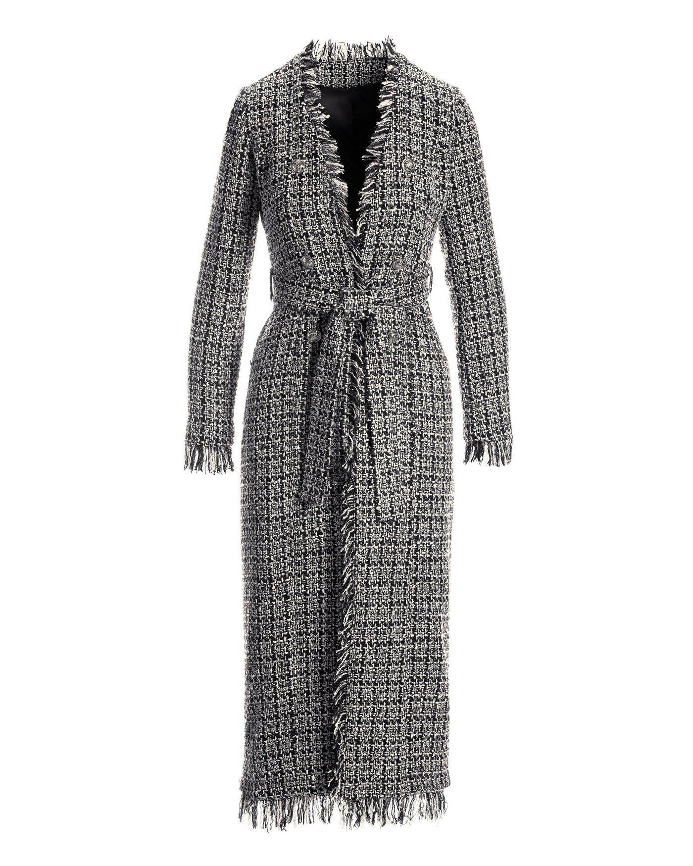 Metallic Tweed Tie Waist Duster Black Multi