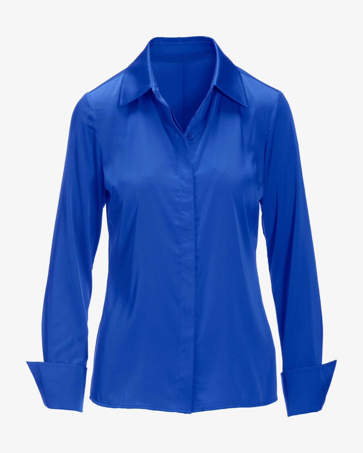Sophia Button-Up Charmeuse Blouse Brilliant Cobalt