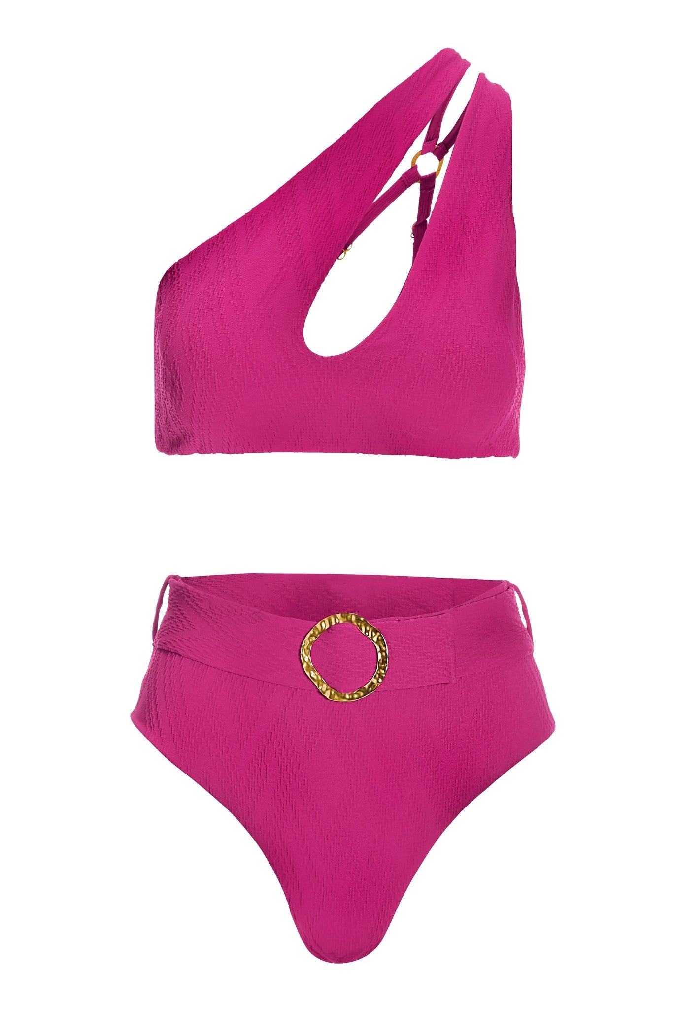 One Shoulder Cut Out Belted Bikini Magenta