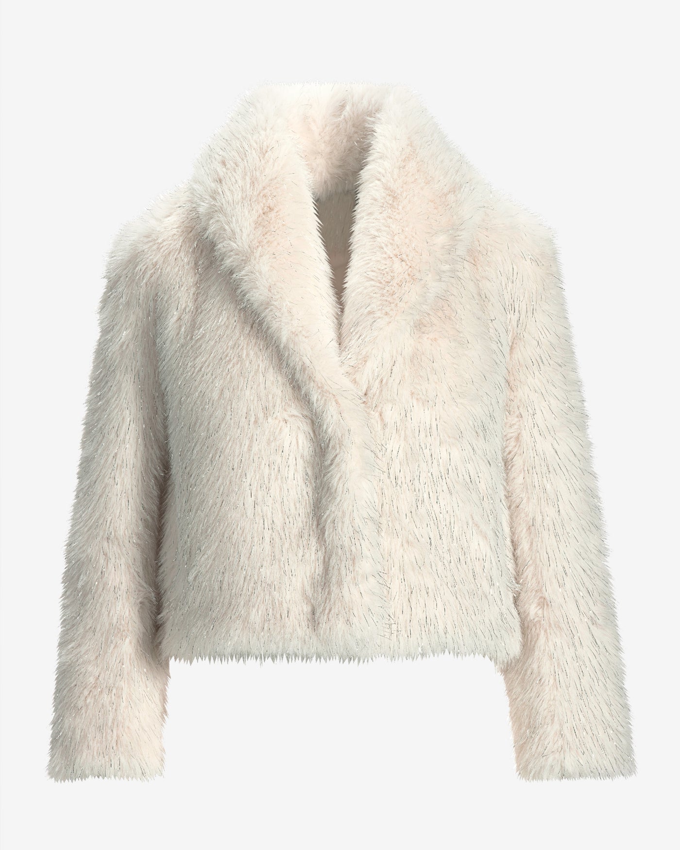 Metallic Faux Fur Shawl Collar Chubby Off White/Silver