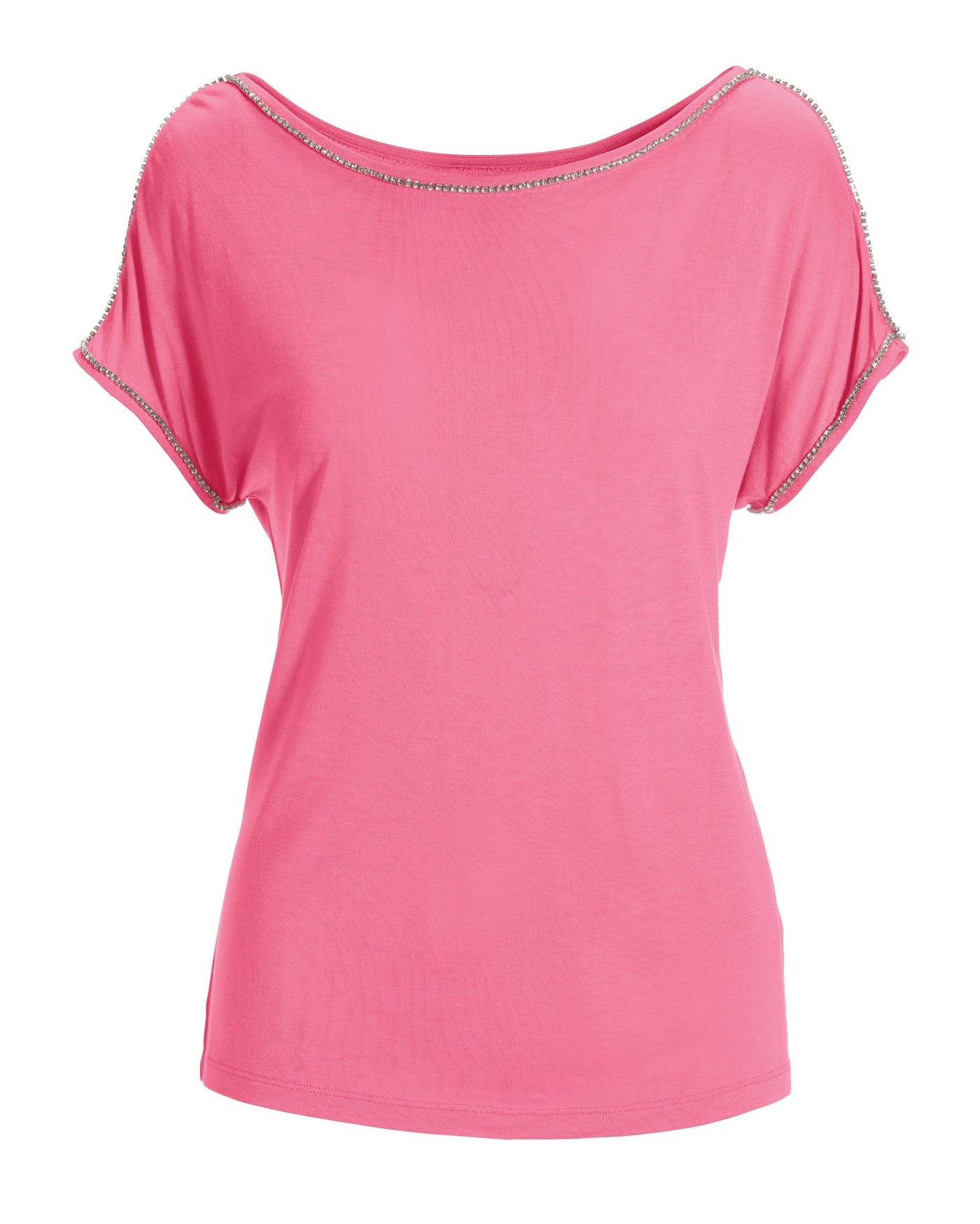 Rhinestone Trim Short-Sleeve Knit Tee Sachet Pink