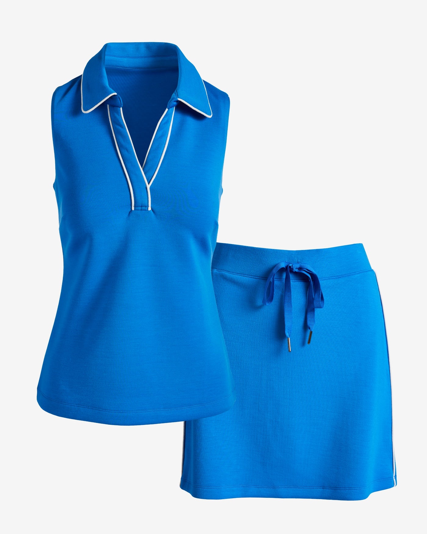 Luxe Lounge Piped Collared Top and Skort Set Aegean Blue