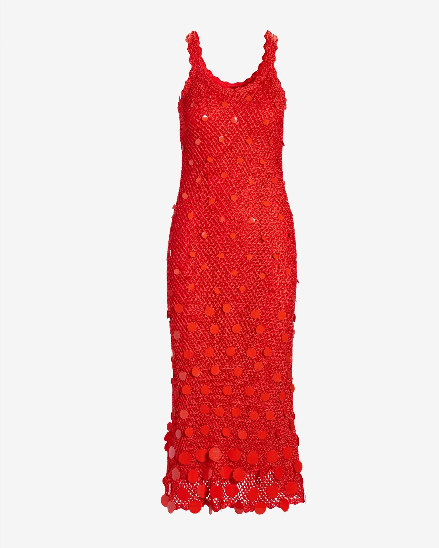 Paillette Detail Crochet Ankle Length Dress Mandarin Orange