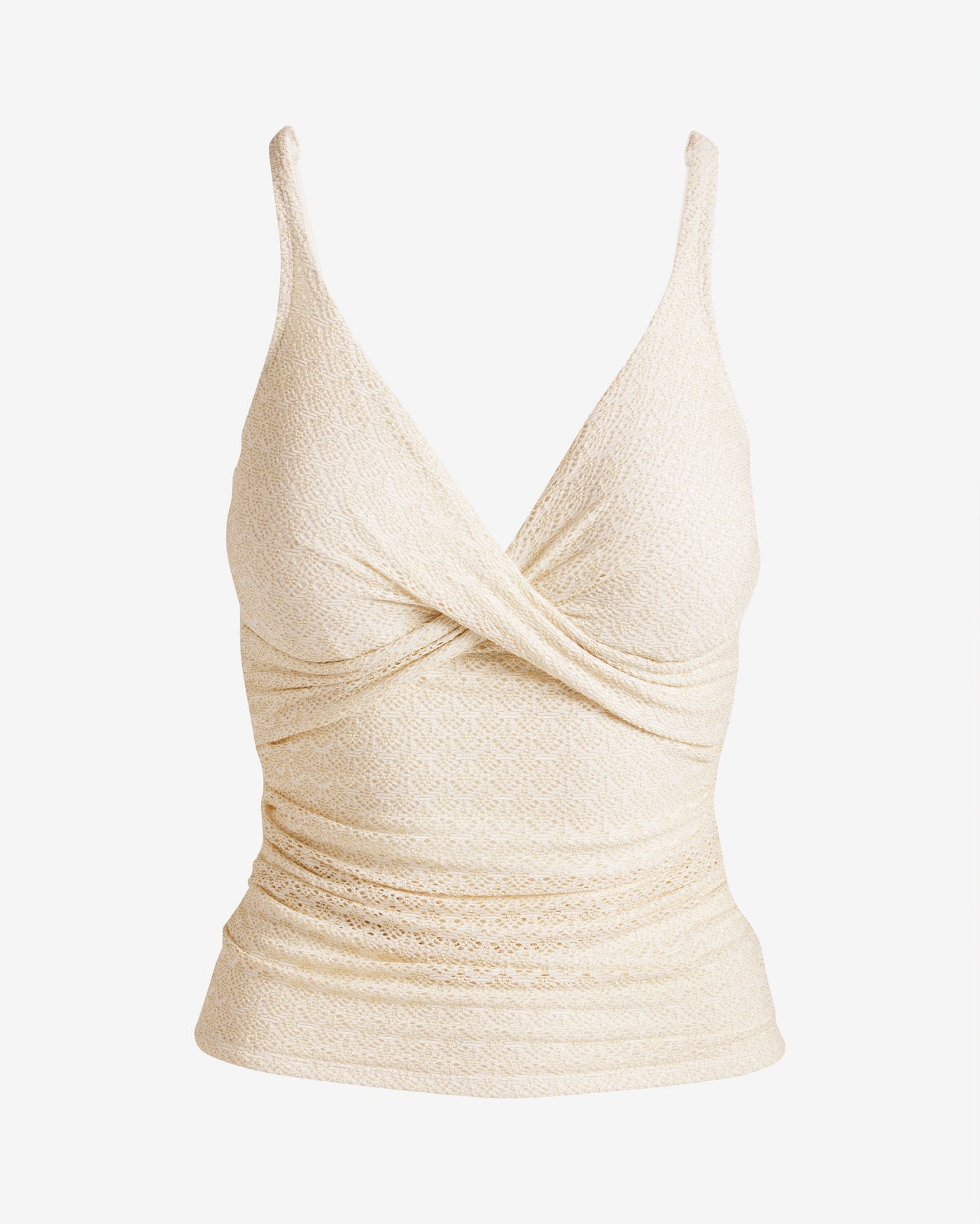 Swim Sense Metallic Crochet Twist Tankini Top Ivory