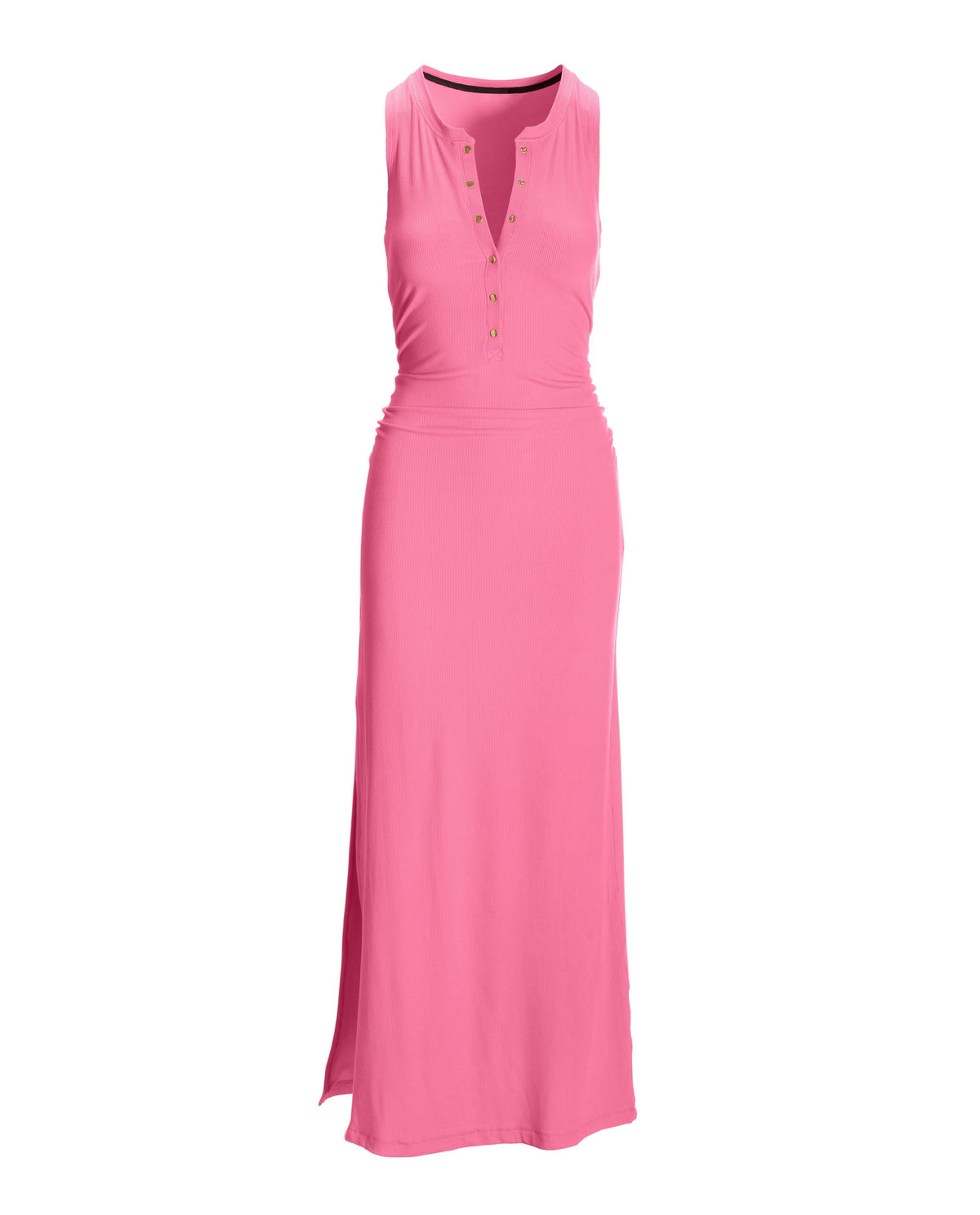Ruched Knit Henley Maxi Dress Begonia Pink