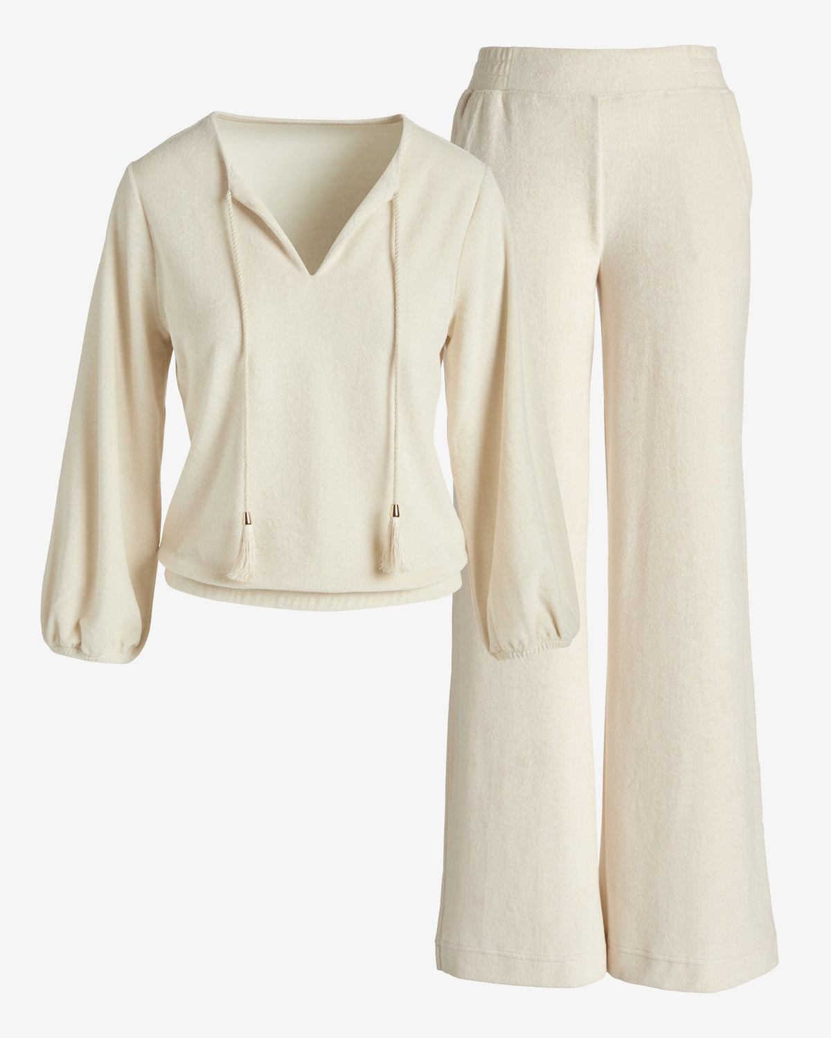 Beach Terry Puff Sleeve Pullover and Pant Set Sandshell