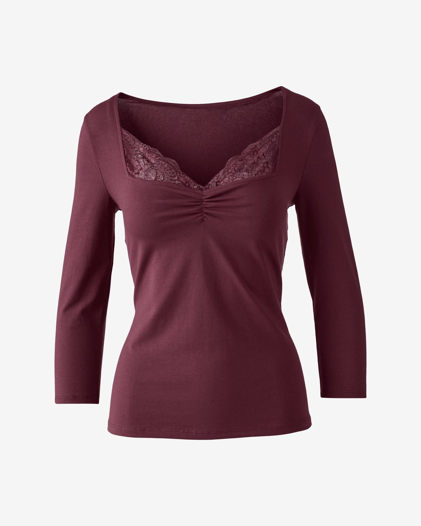 Lace Trimmed Knit Three Quarter Sleeve Windsor Wine