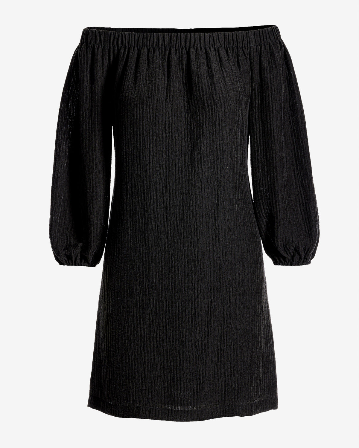 Off the Shoulder Sheen Gauze Dress Black