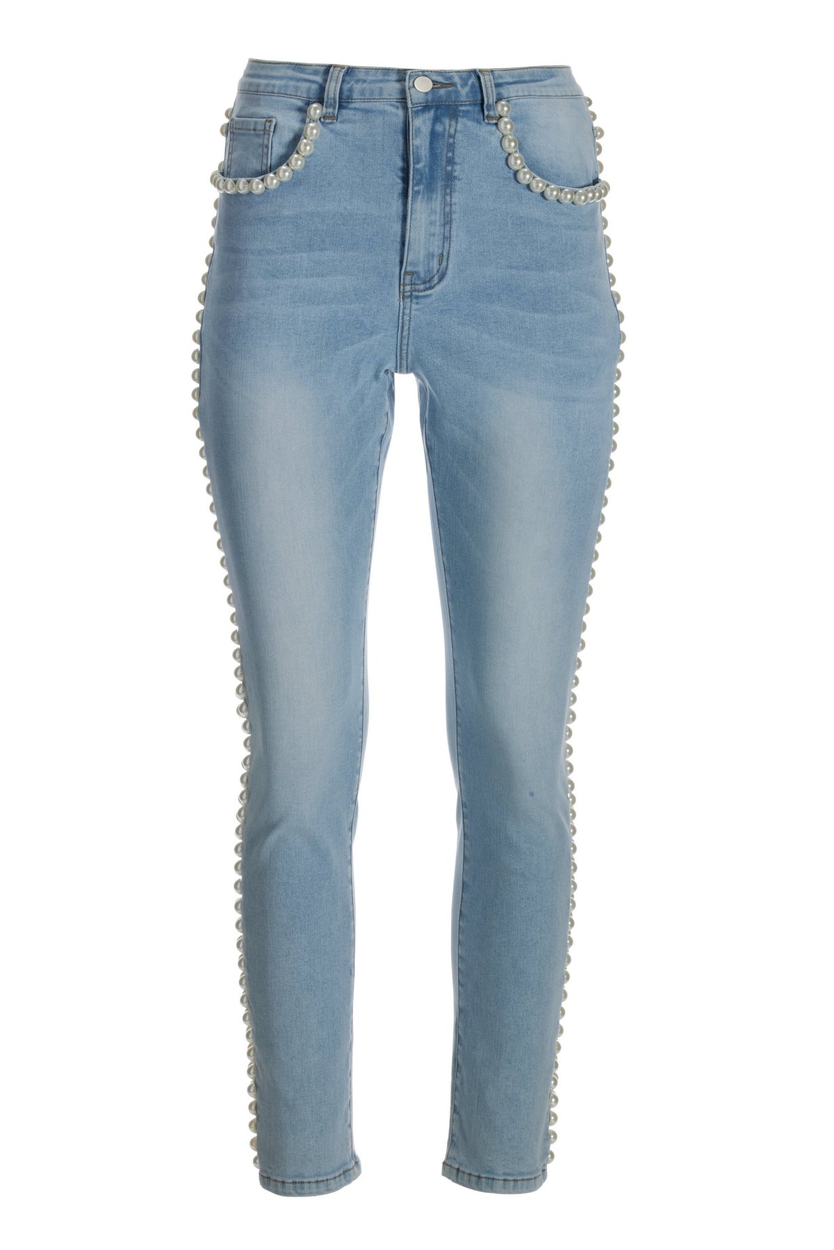 Pearl Racer Stripe Five Pocket Ankle Jean Light Wash