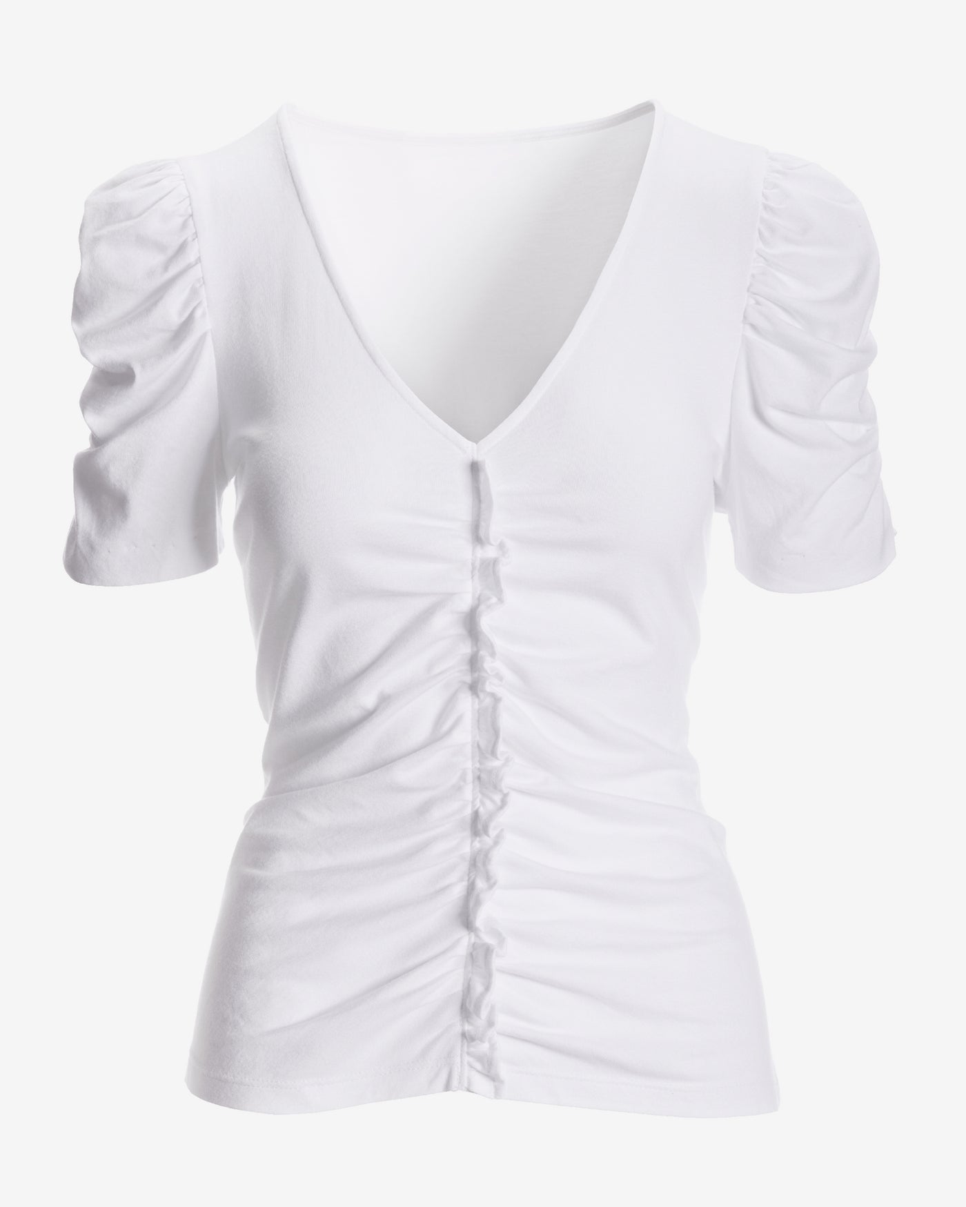 Ruched Ruffle Short Sleeve Tee White