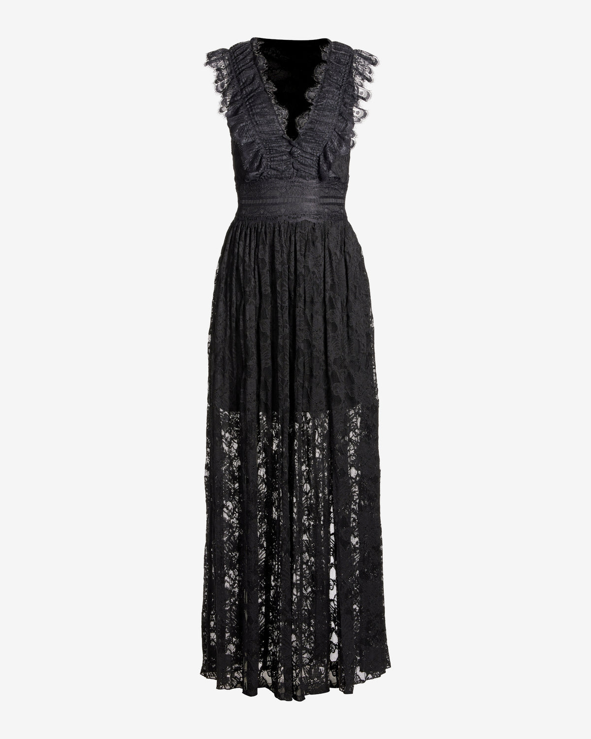 Delicate Lace Slit Front Maxi Dress Black