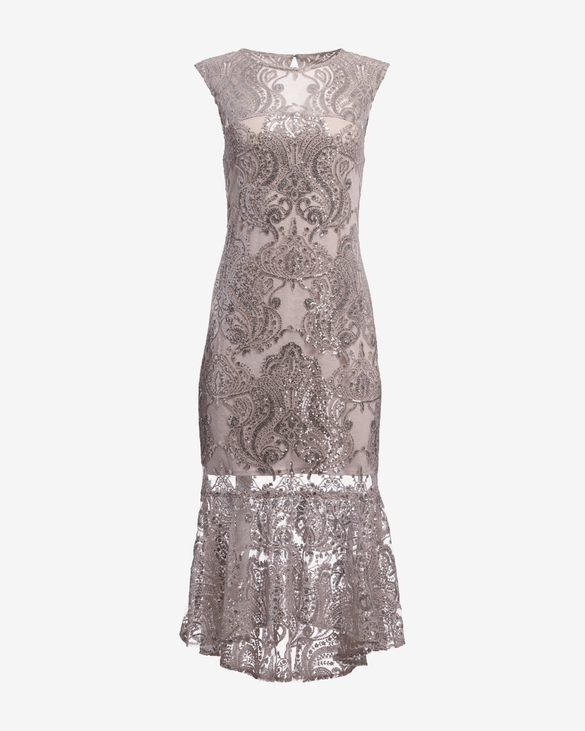 Sequin Illusion Lace Midi Dress Pink/Silver