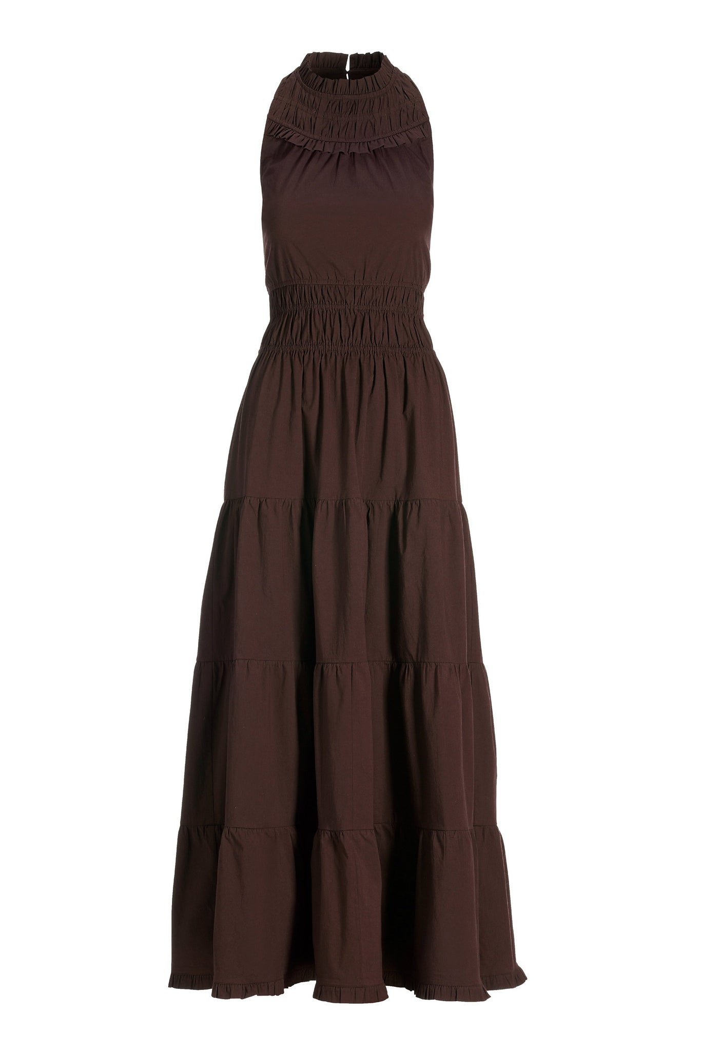 High Neck Poplin Maxi Safari Brown