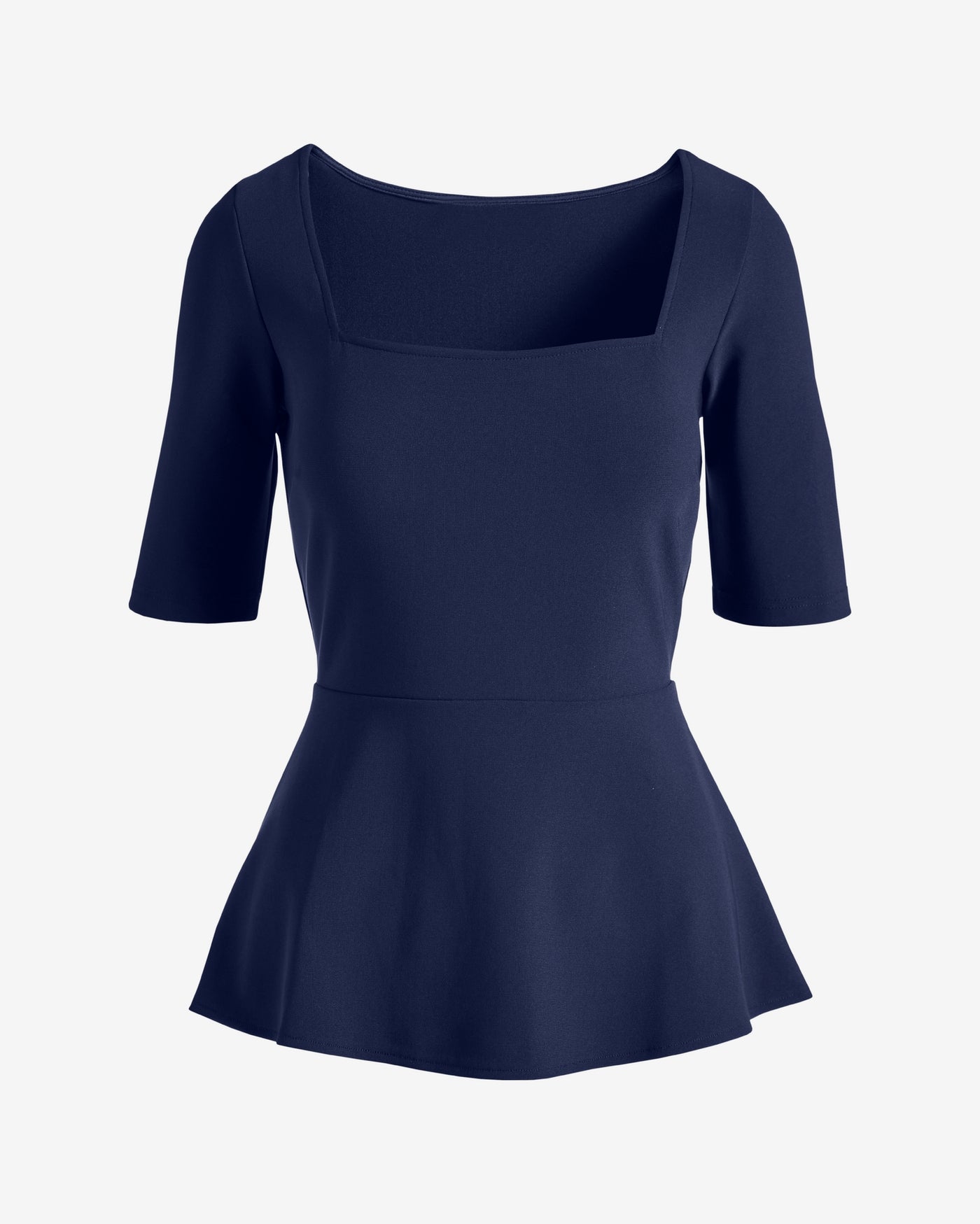 Beyond Travel Square Neck Elbow Sleeve Peplum Top Maritime Navy