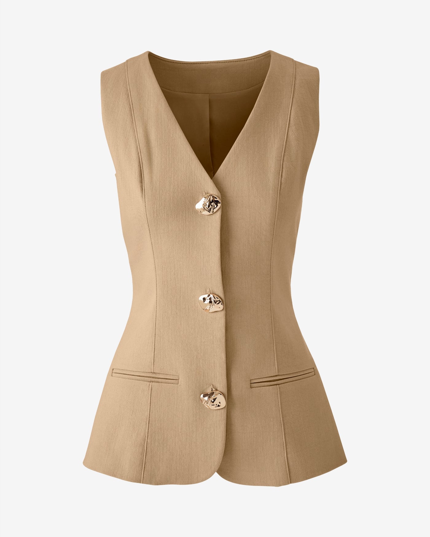 Button Front Stretch Denim Vest Khaki