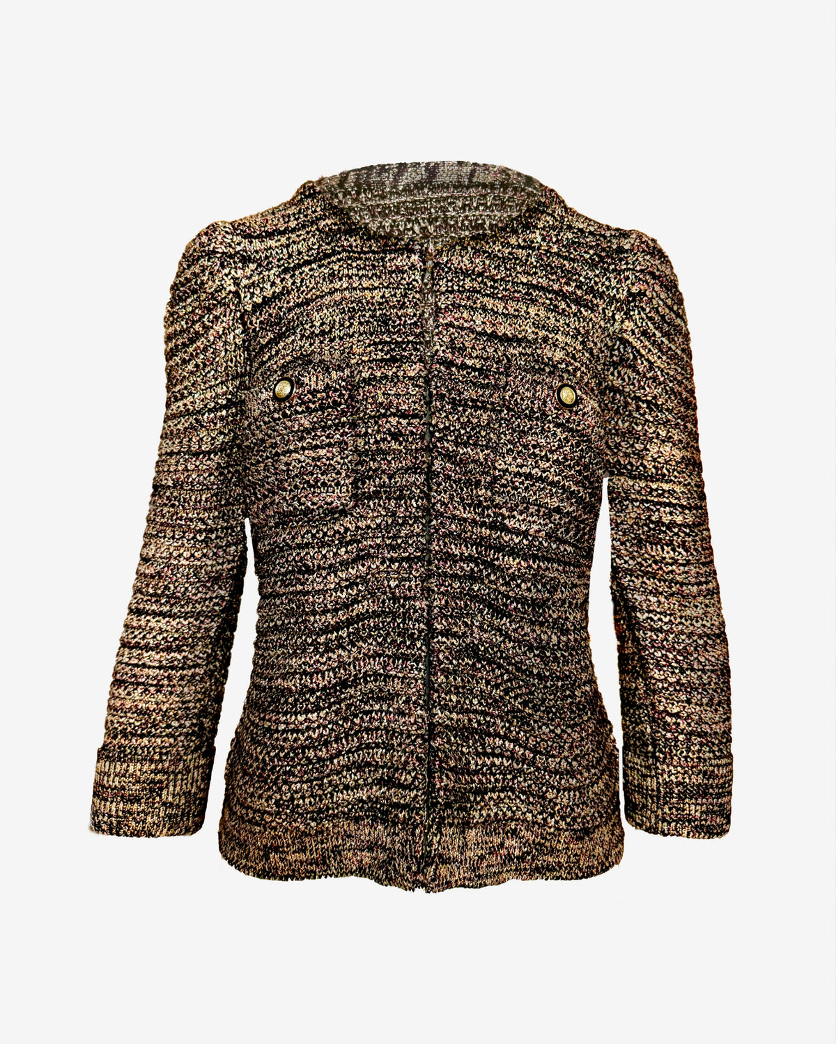 Puff Sleeve Marled Cardigan Gold Multi