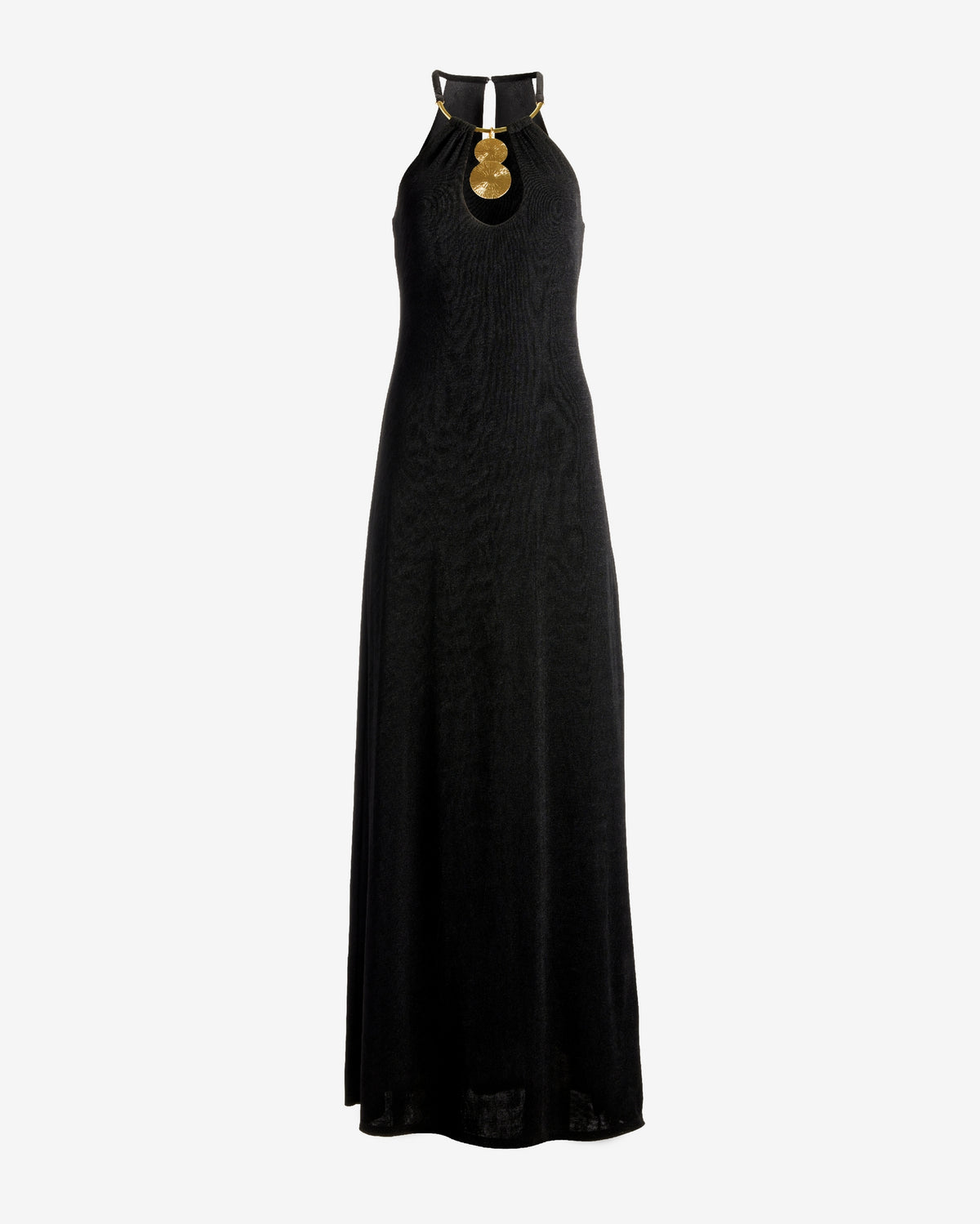 Halter Hardware Detail Slinky Maxi Dress Black
