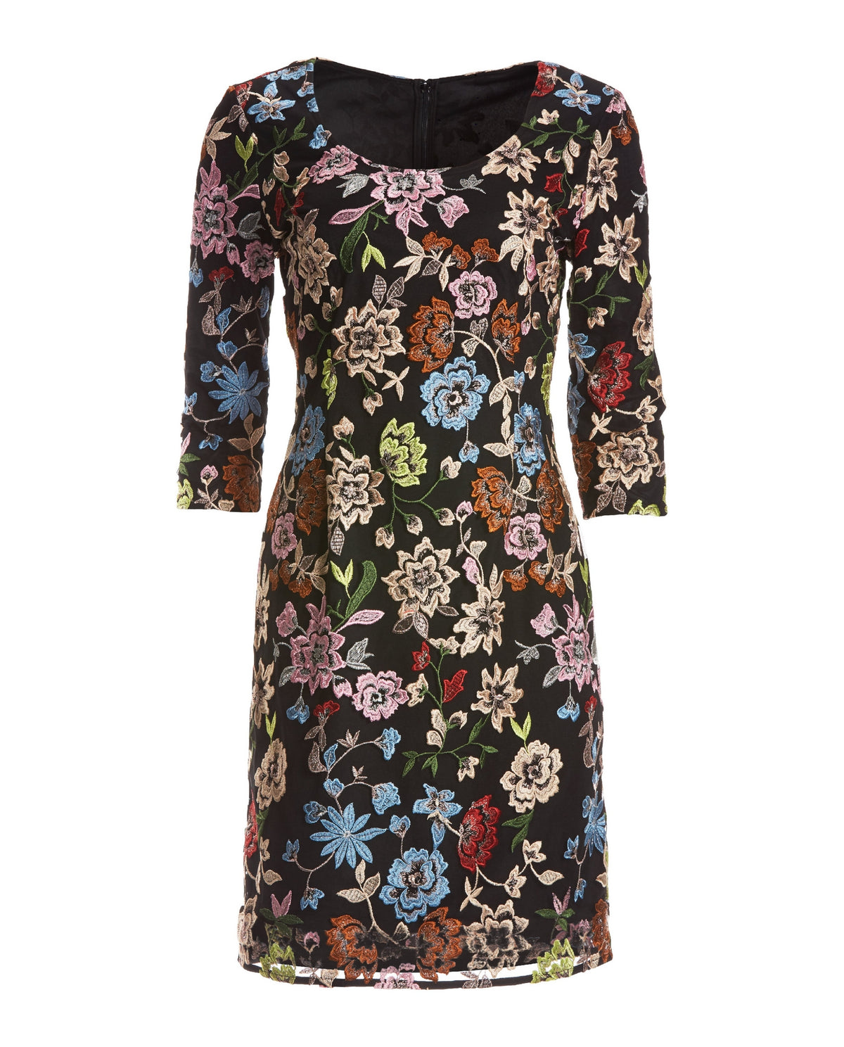 Multicolored Embroidered Mesh Sheath Dress Multi