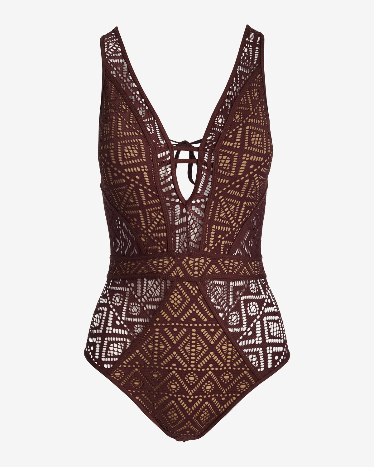 Becca Crochet Plunge One Piece Mocha