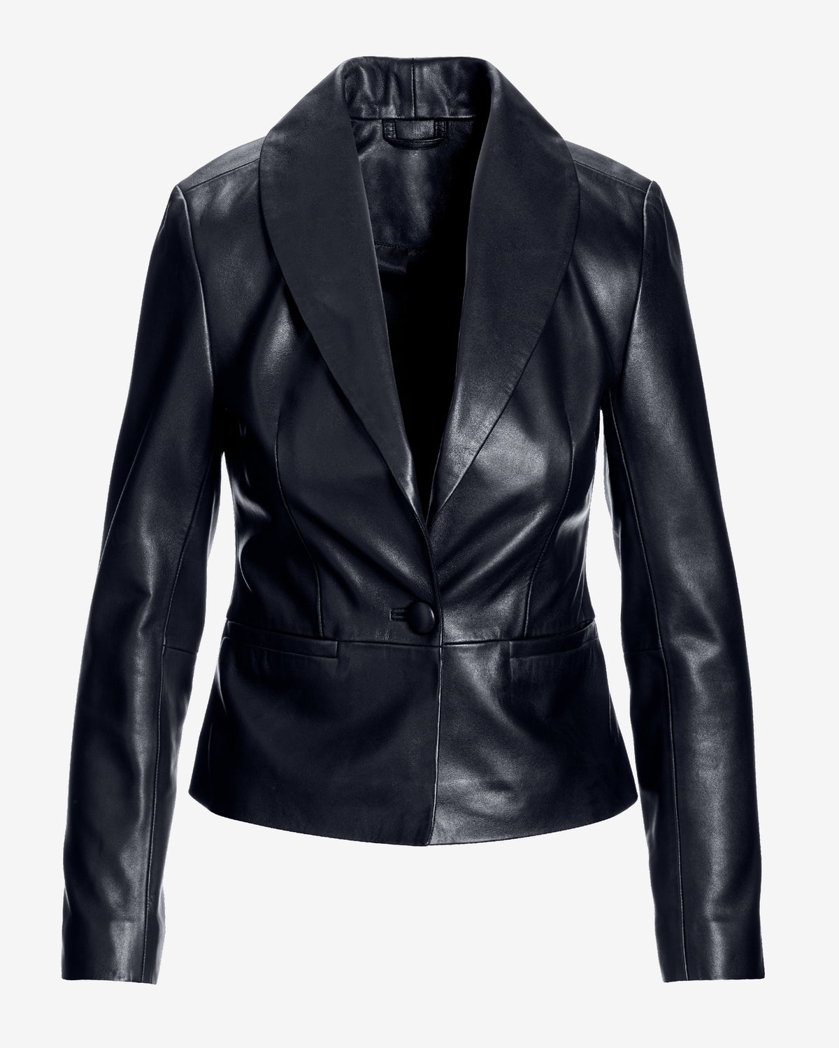 Genuine Leather Shawl Collar Jacket Black