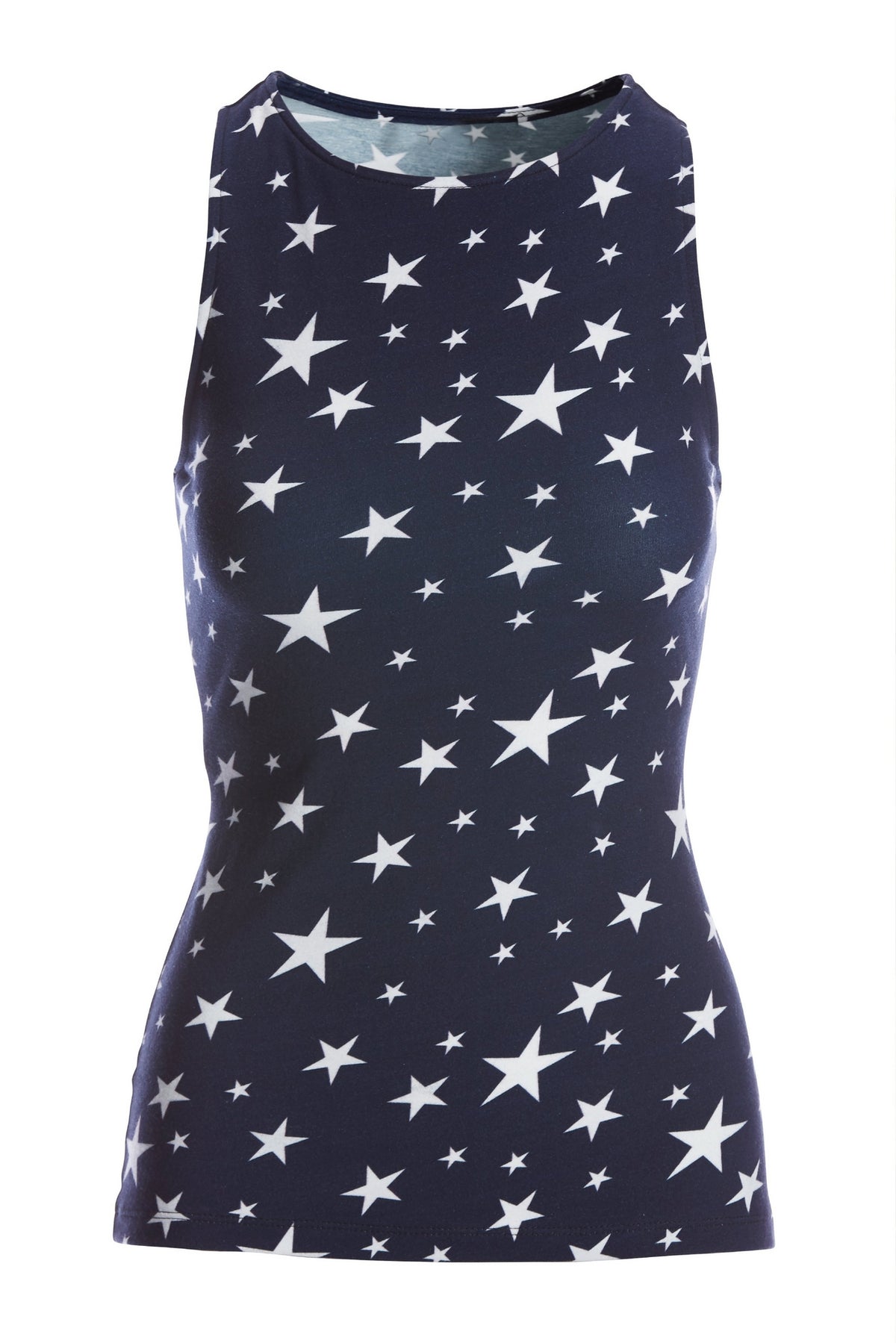 So Sexy Star Print High Neck Tank Top Navy/White
