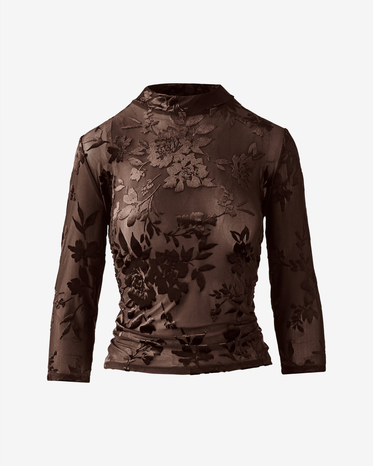 Floral Burnout Mock Neck Knit Top Chocolate Brown