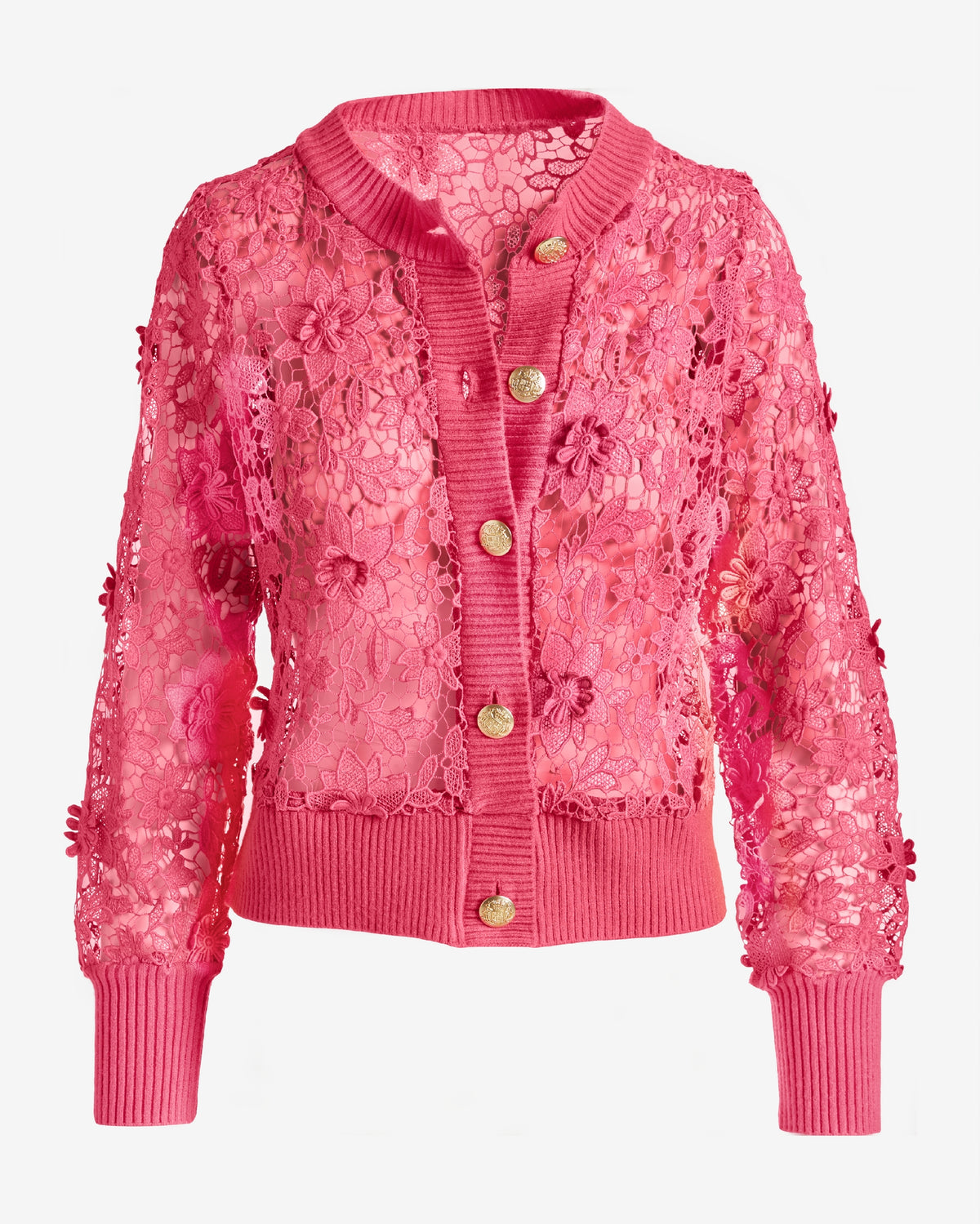 Button Front Lace Sweater Cardigan Primrose Pink