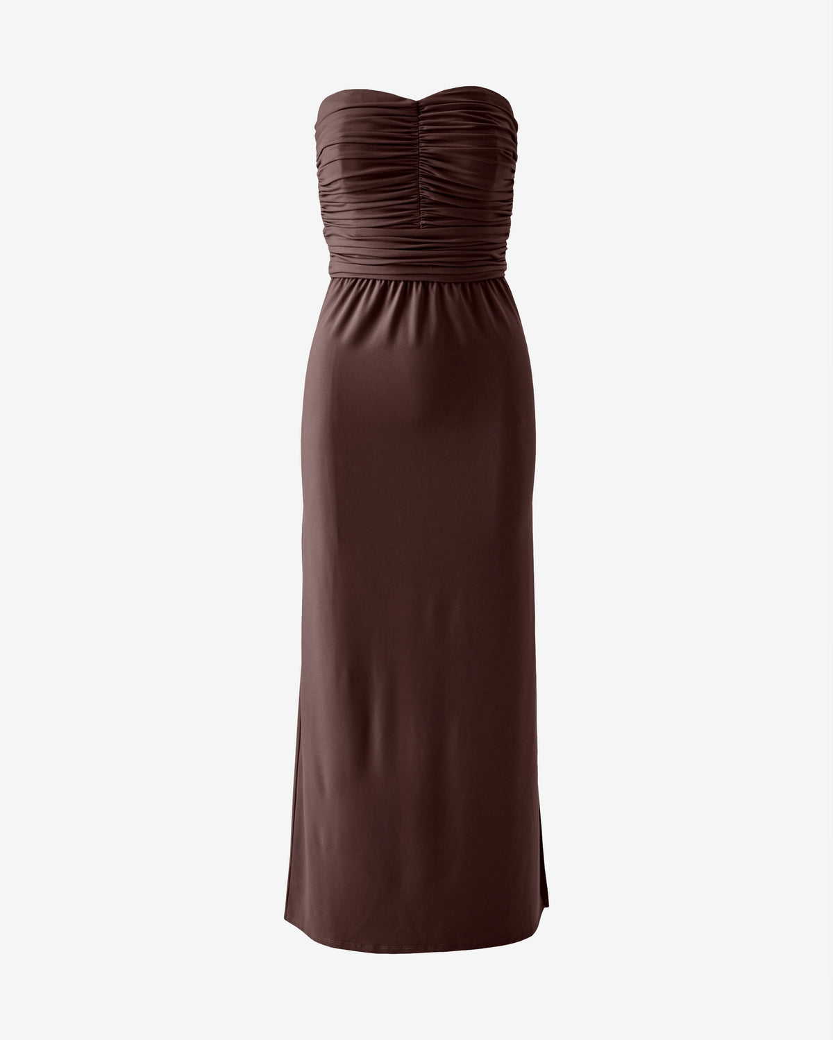 Strapless Ruched Knit Maxi Dress Safari Brown