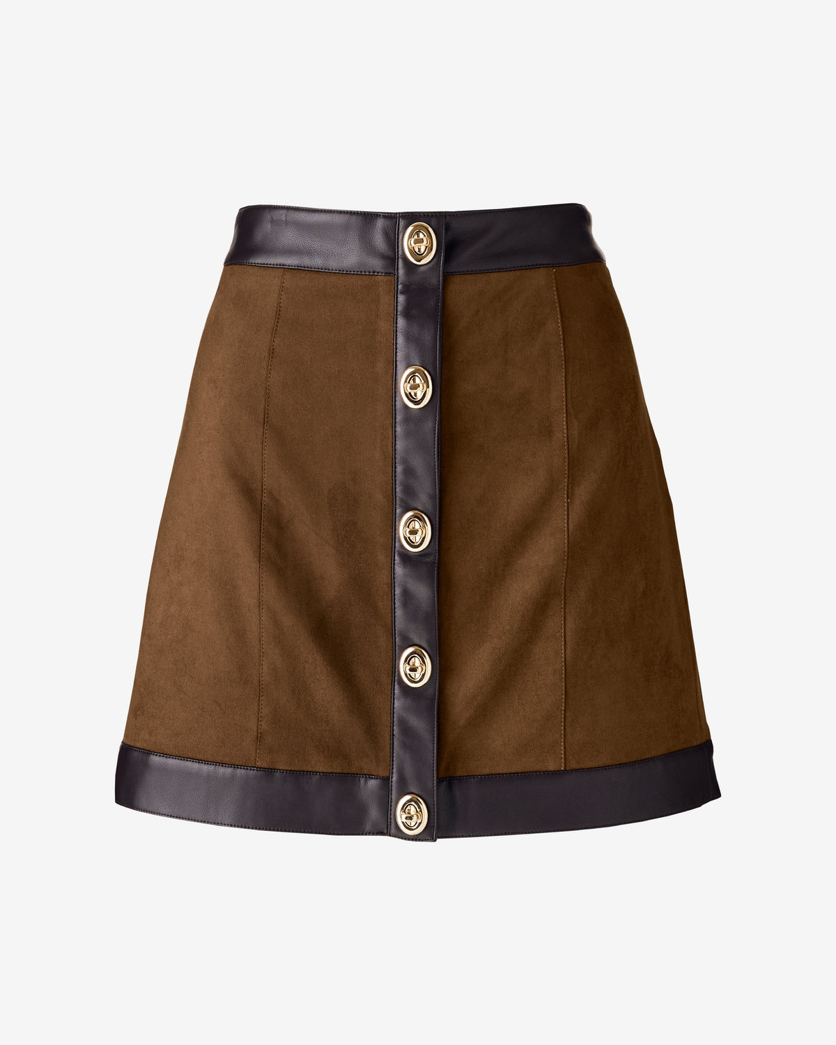 Faux Suede Mixed Media Hardwear Mini Skirt Camel Multi