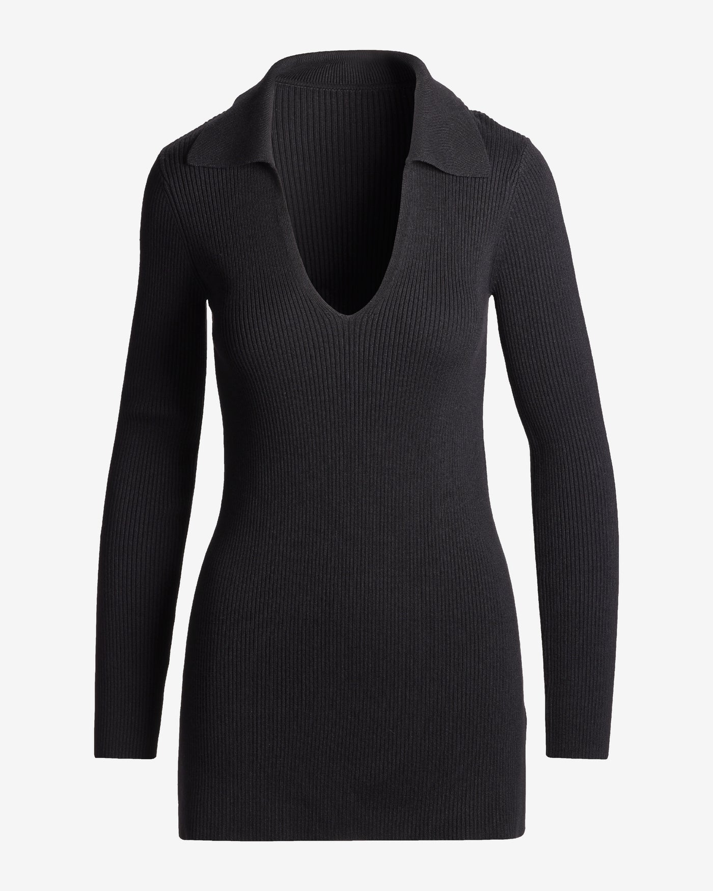 Ribbed Collar Tunic Sweater Proper Black