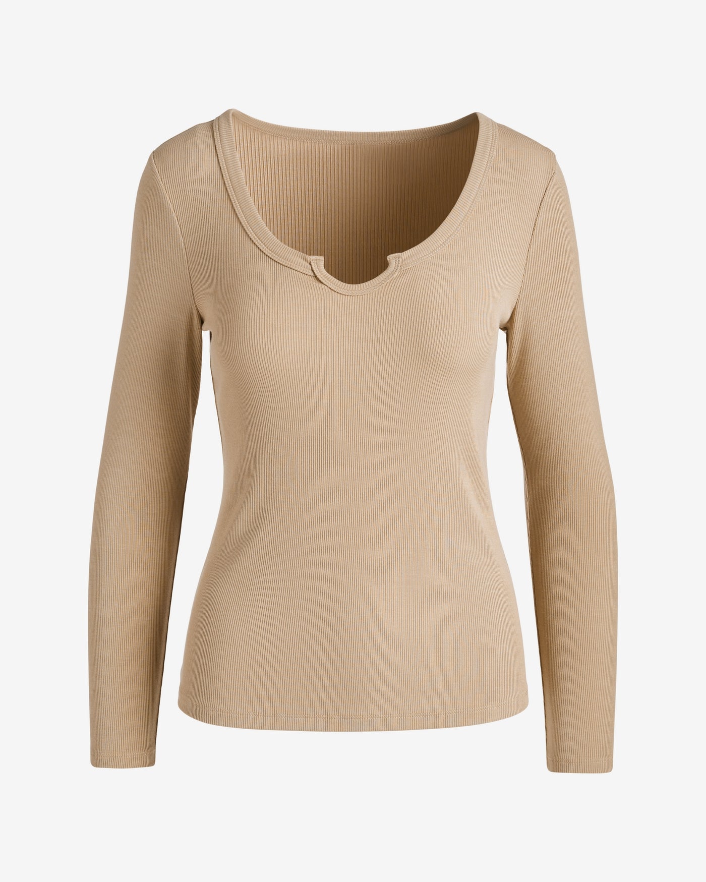 So Essential Notch Knit Long Sleeve Knit Top Sesame