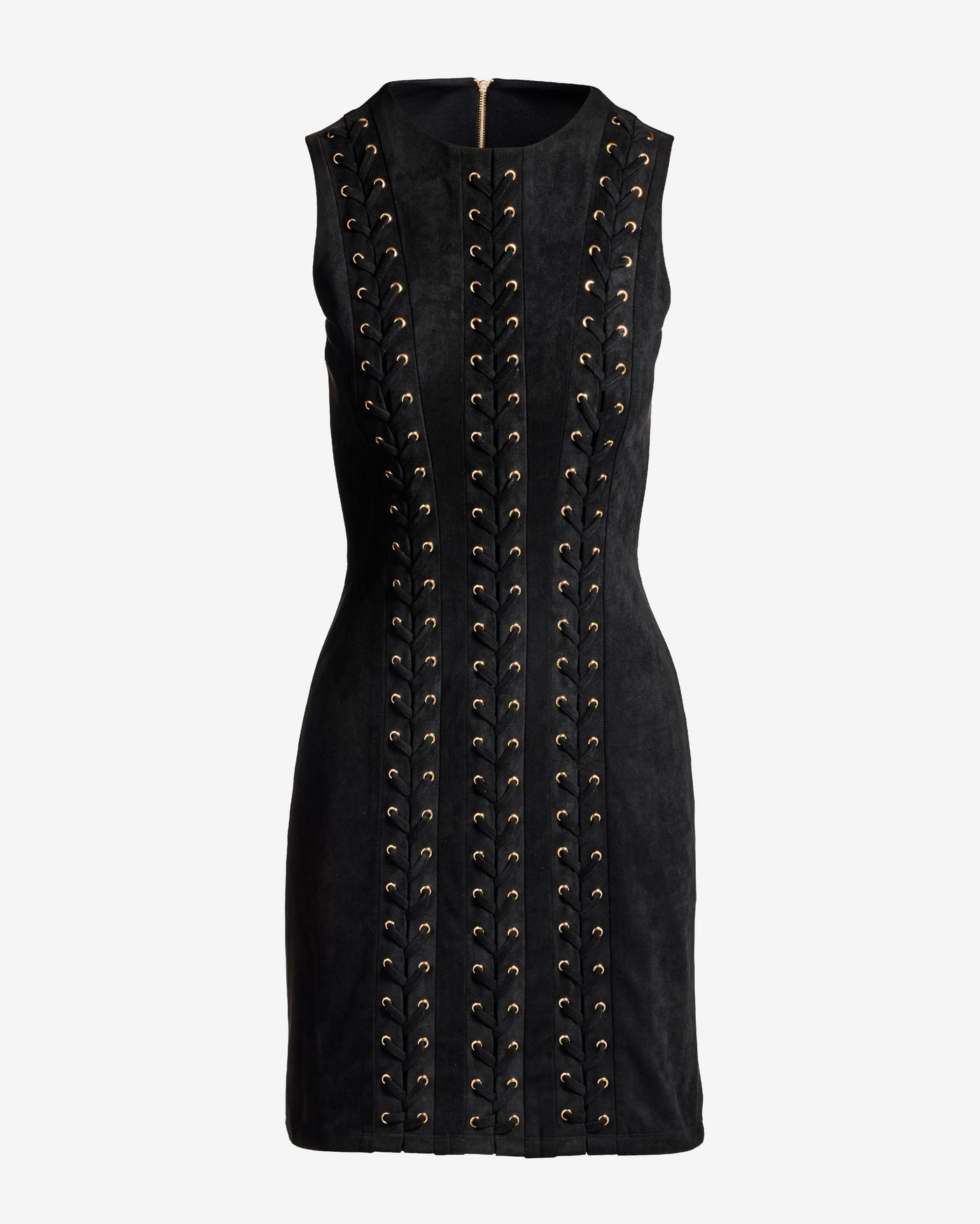 Faux Suede Lace Up Grommet Sheath Dress Black